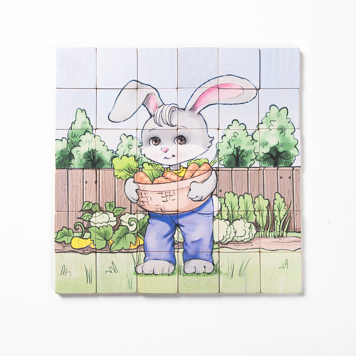 Miller Boys Magnetic Wooden Puzzle - Bunny Gardener, 36-Piece Maple Wood