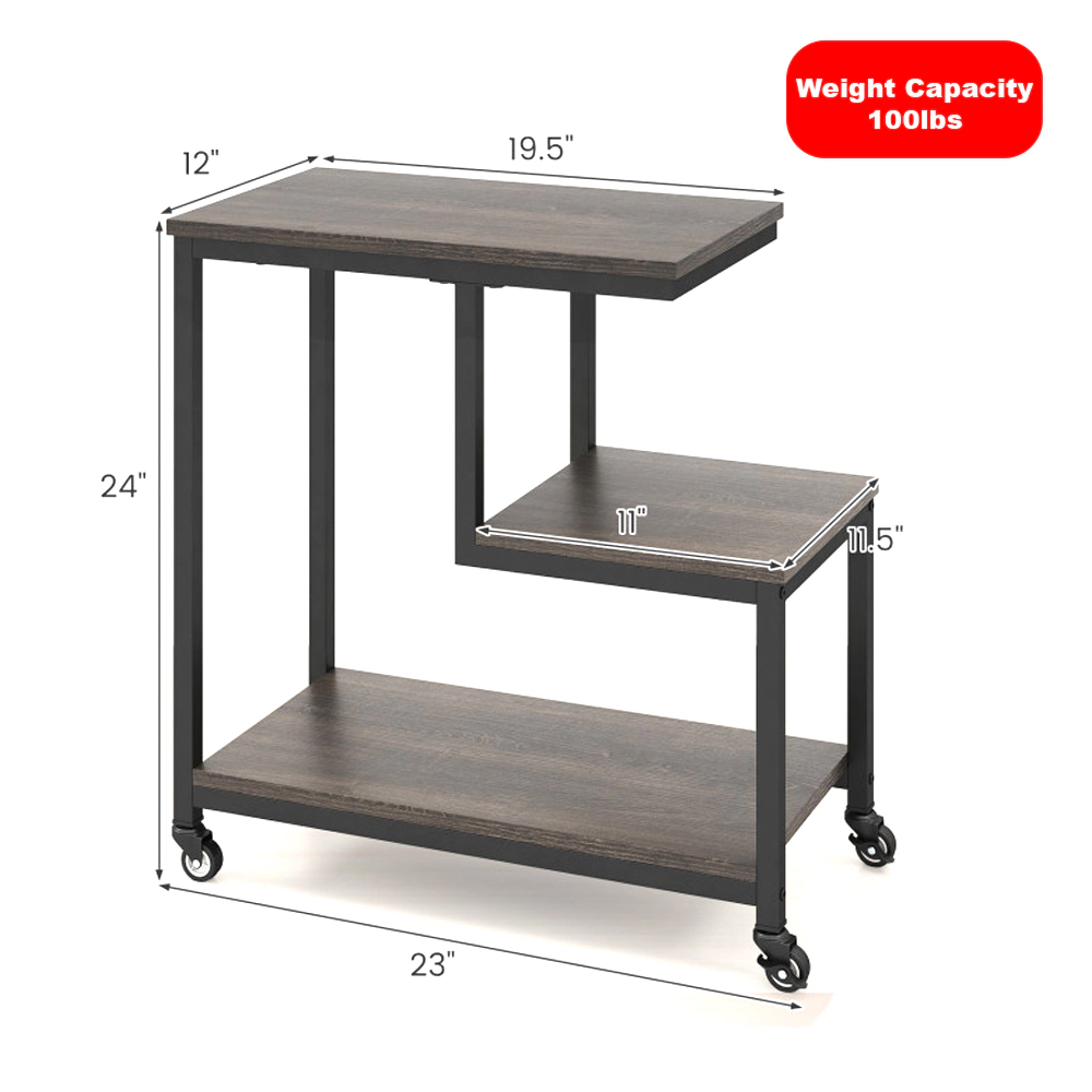 Hivvago Three-Tier G-Frame Rolling Side Table with Open Storage Shelves