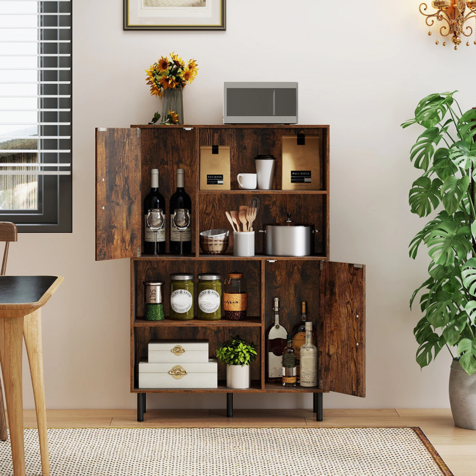 SUGIFT 47-in Storage Cabinet Freestanding Bookcase with 2 Doors 4 Open Shelves 176-lb Capacity Rustic Brown