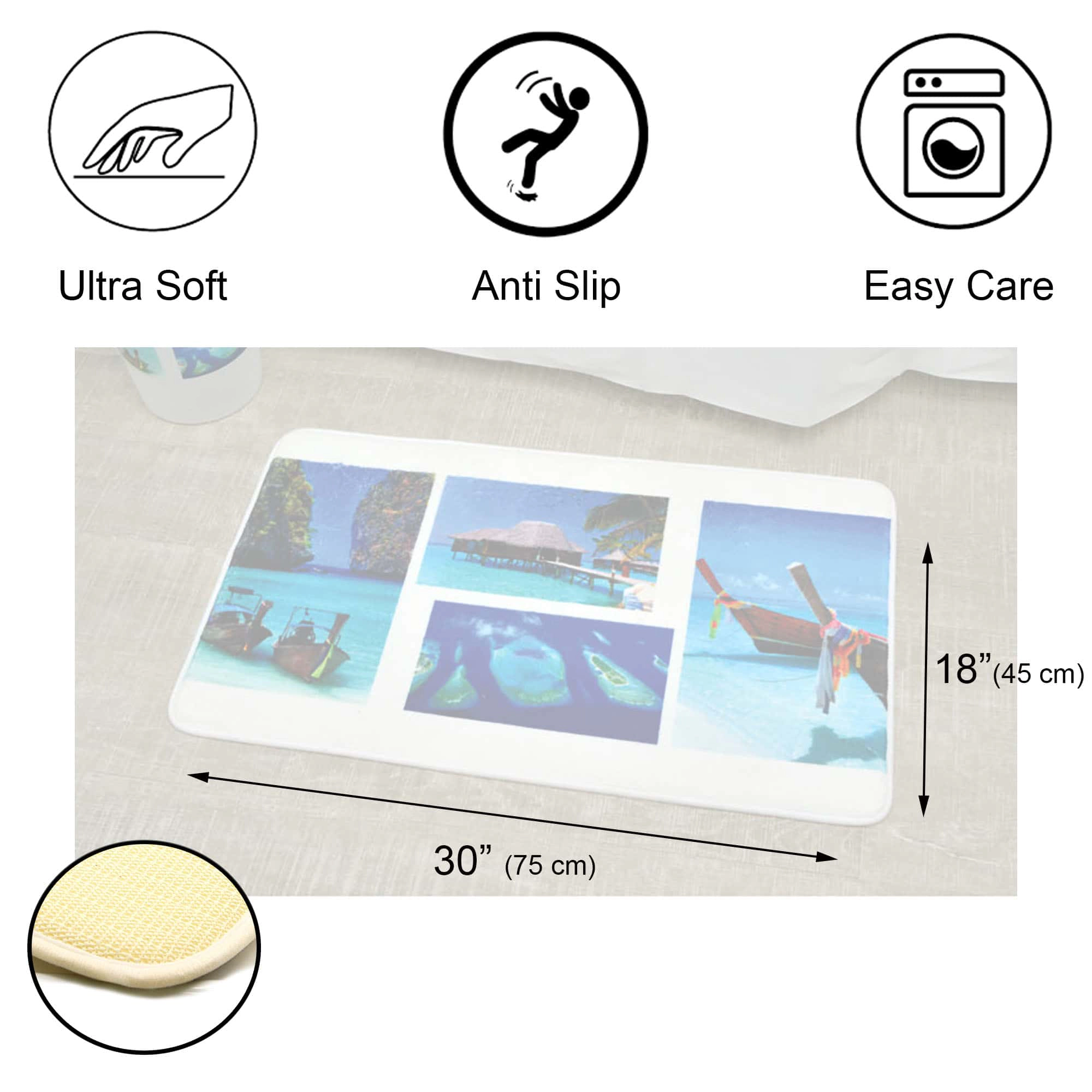 Evideco French Home Goods Paradise Print Memory Foam Bath Mat 30 x 18 in