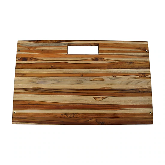 EcoDecors 29" x 18" Teak Edge Grain Cutting Board with Juice Groove, Handles and Waste Chute