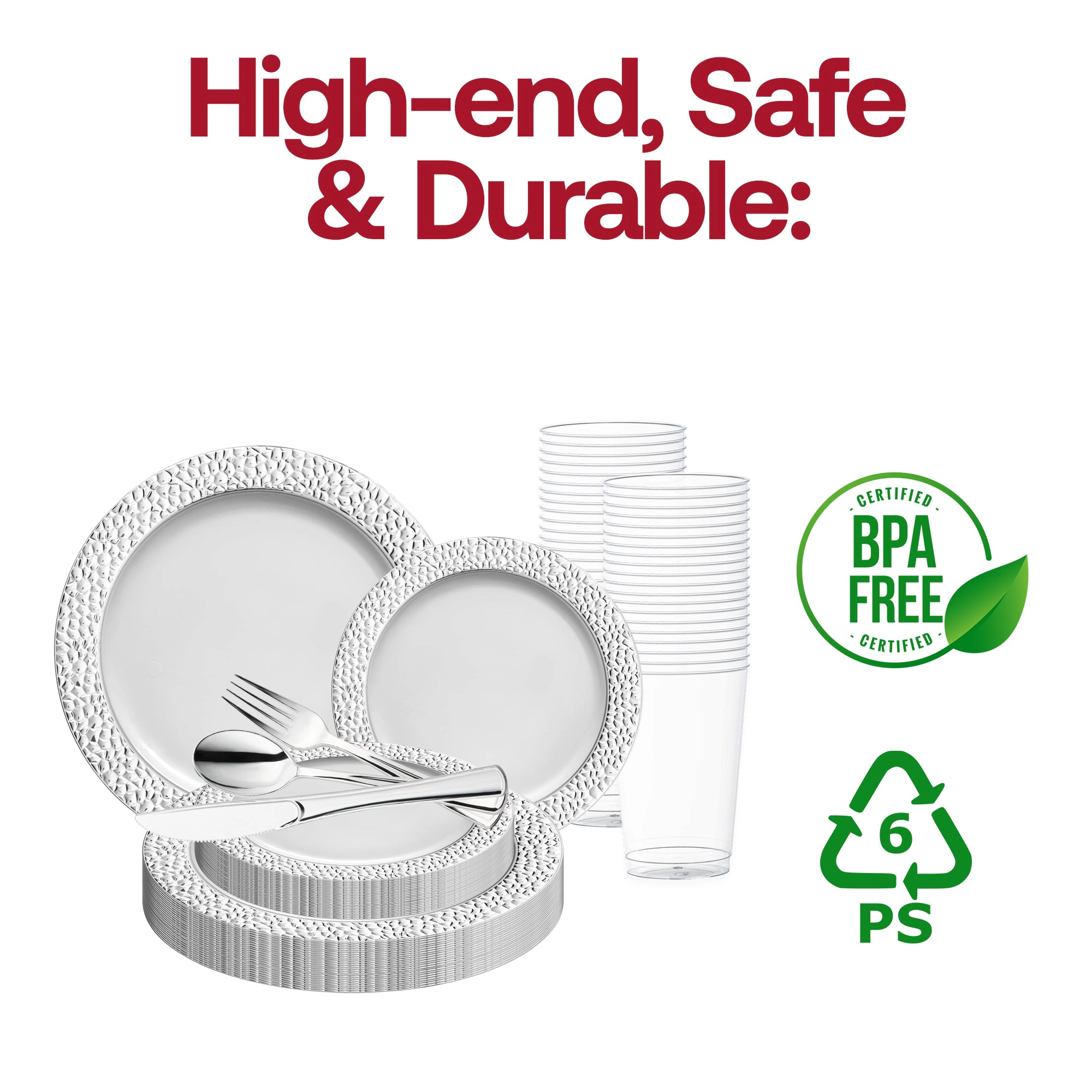 Smarty Had A Party White with Silver Hammered Rim Round Plastic Wedding Value Set