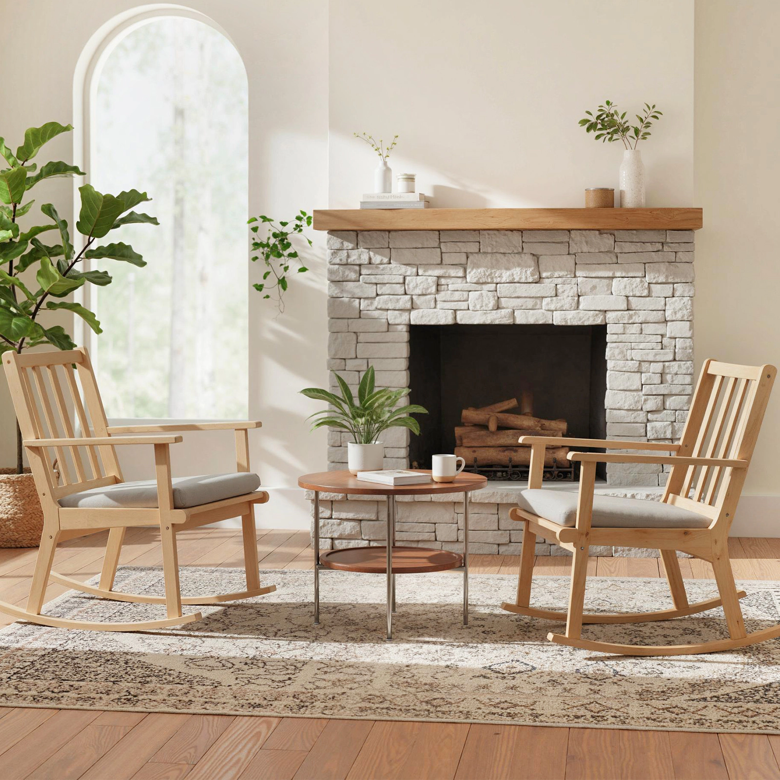 LJG Rocking Chair with Cushion Solid Rubber Wood Rocker with Padded Seat