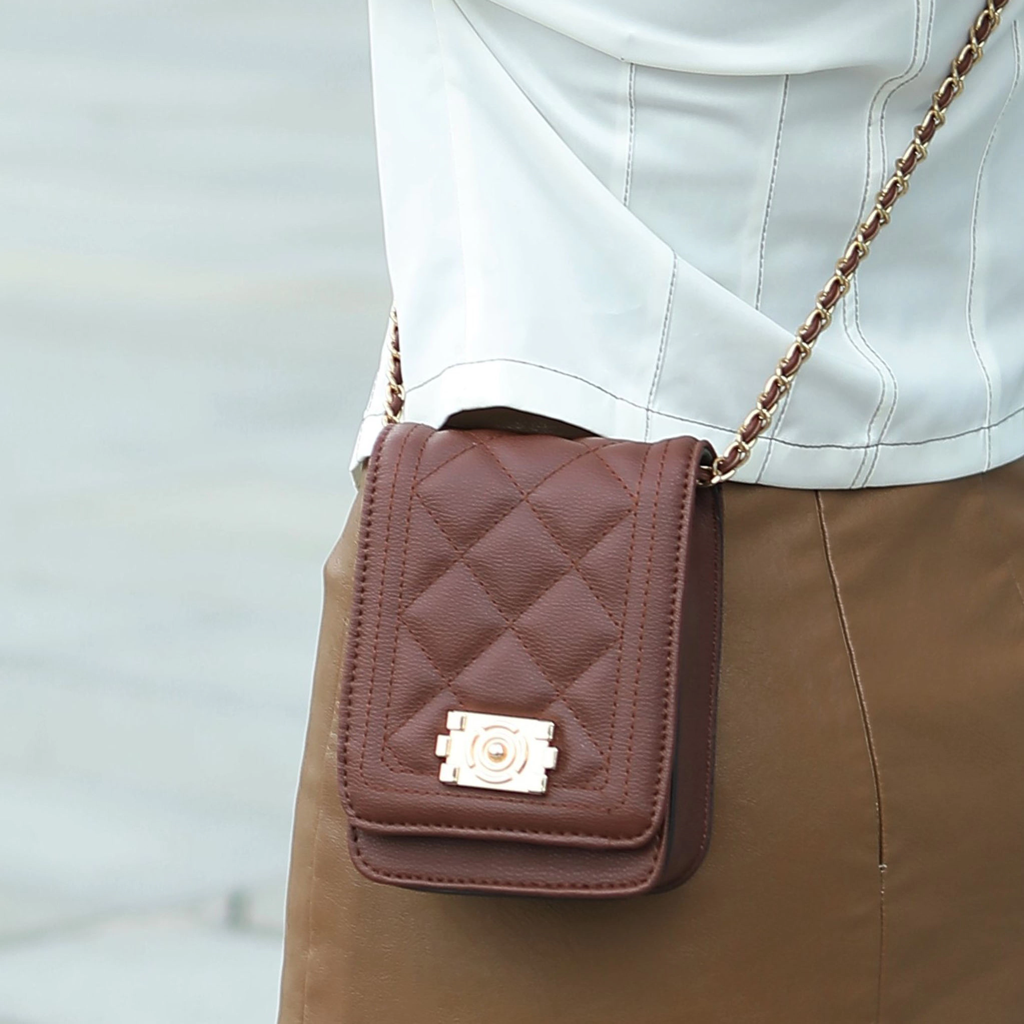 Mia K Collection Gemma Quilted Vegan Leather Crossbody Bag - Braided Chain Accent