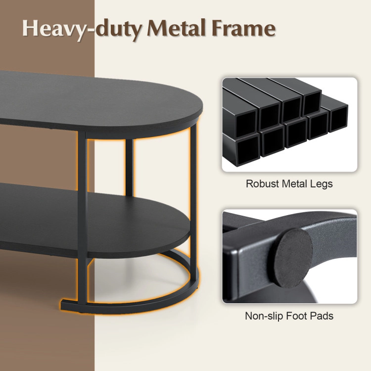 Hivvago Spacious Two-Layer Wooden Coffee Table with Oval Top and Storage Shelf
