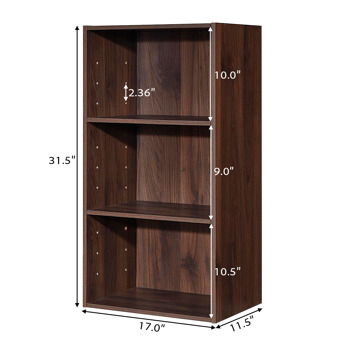 Costway 3 Open Shelf Bookcase Modern Multi-functional Storage Display Cabinet