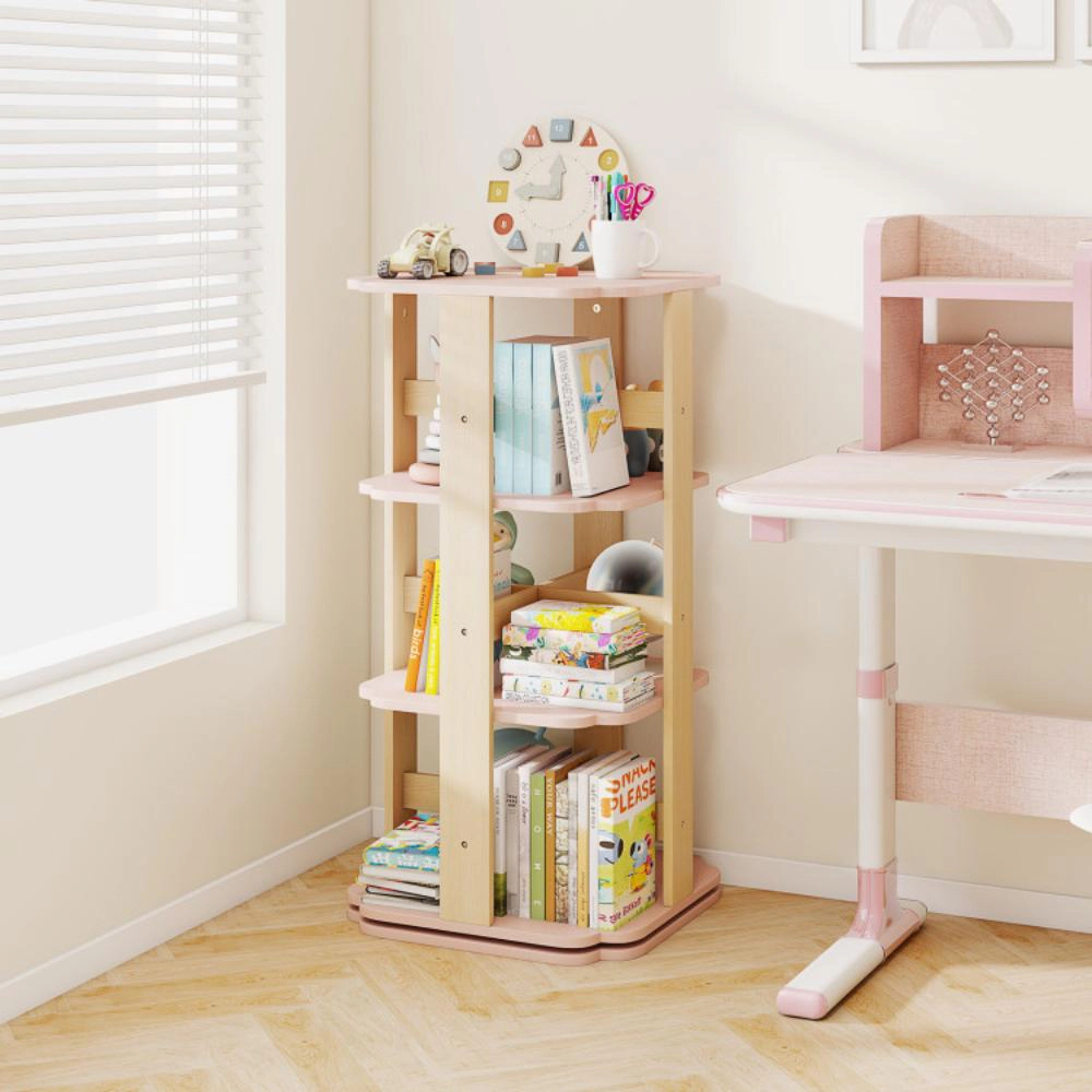 Hivvago 3-Tier Freestanding Corner Toddler Book Rack with 12 Sectors-Pink