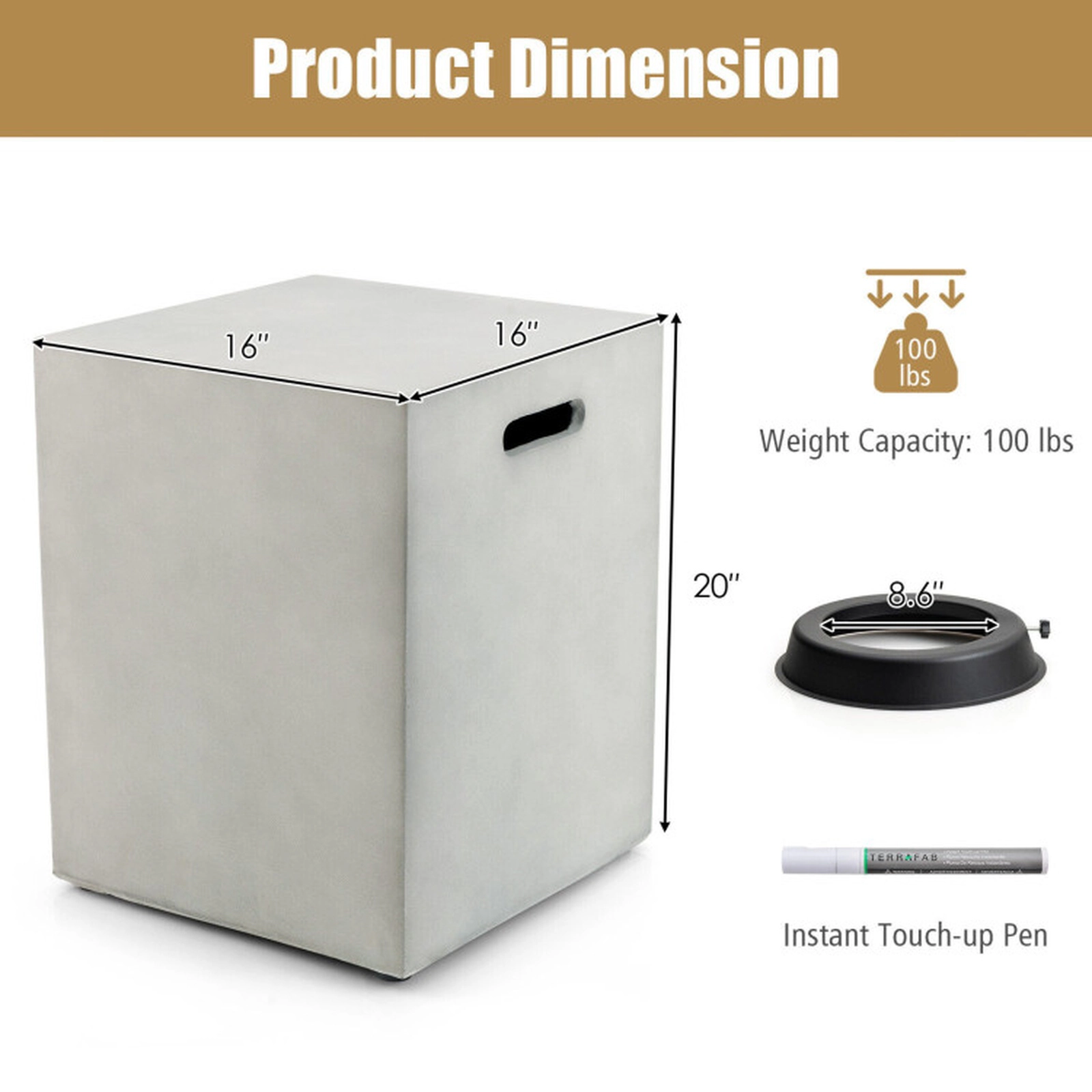 SUGIFT Gray Propane Tank Cover with Side Table for 20-lb Cylinder 16-in W 16-in D 20-in H 100-lb Tabletop Capacity