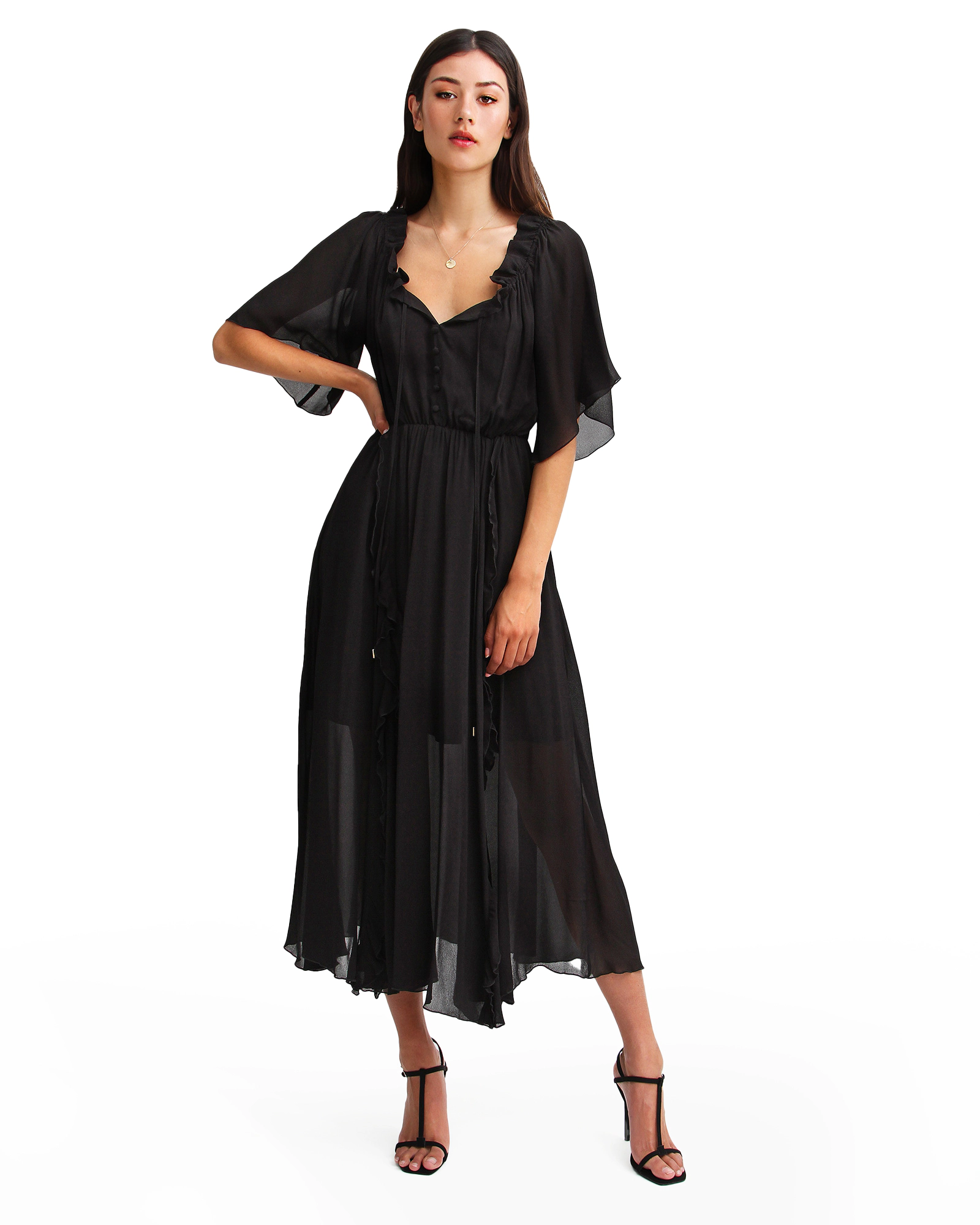 Belle & Bloom Womens Amour Ruffled Midi Dress