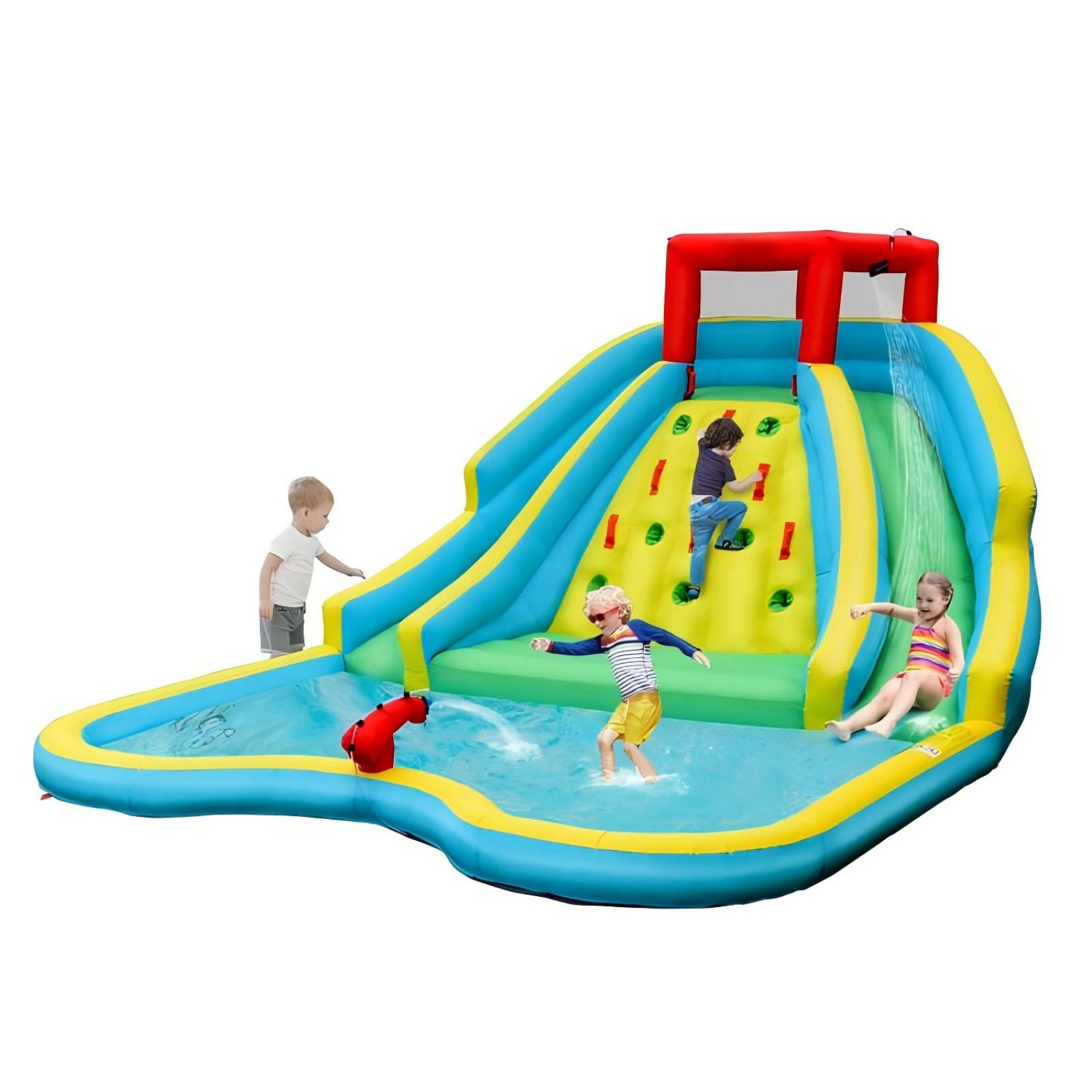 SUGIFT Double Side Inflatable Water Slide Park Bounce House with Climbing Wall 350-lb Capacity Ages 3-8 178-in Long