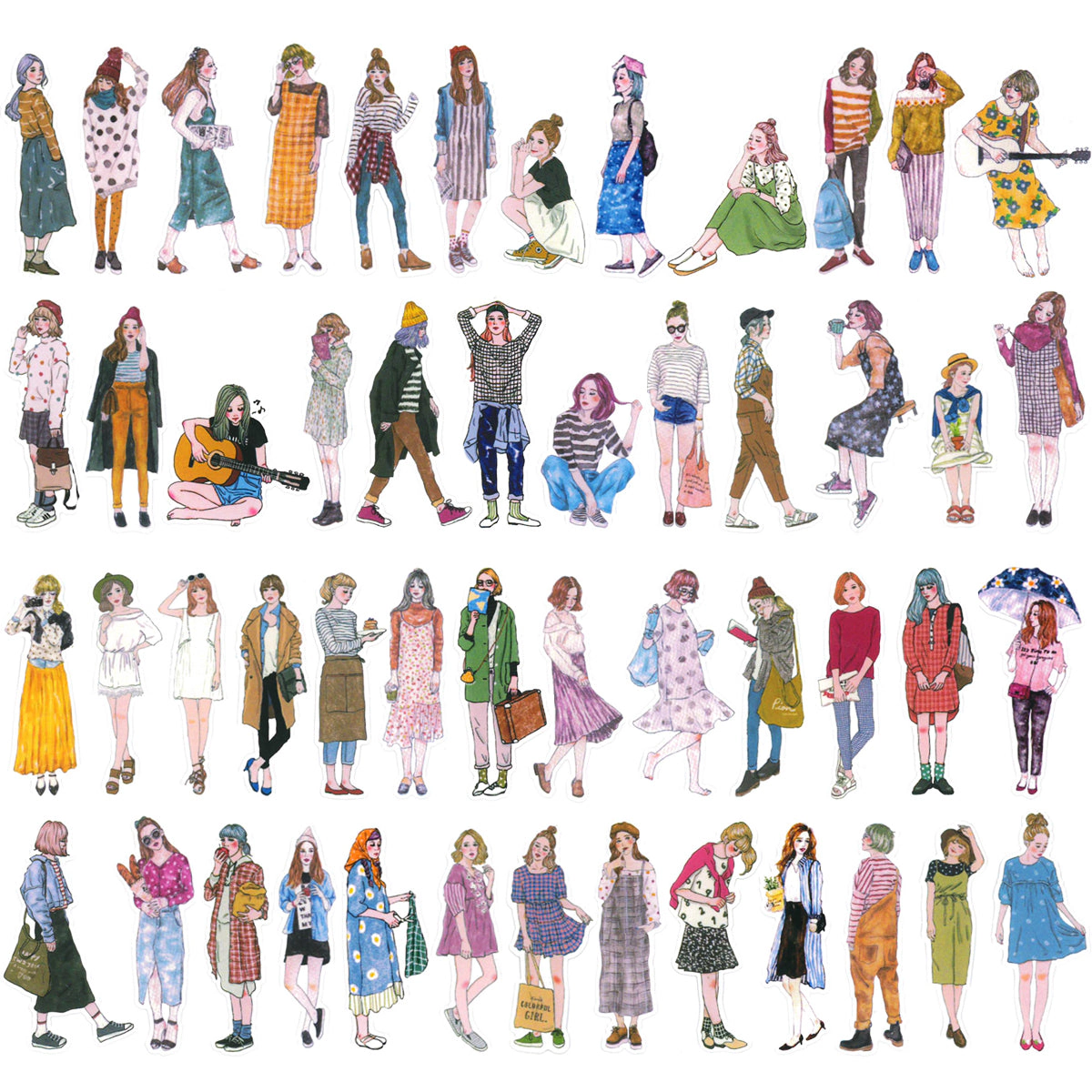 Wrapables Fashion Women People Vinyl Stickers for Scrapbooking, Journaling, Water Bottles, 100pcs, Lifestyle Ladies