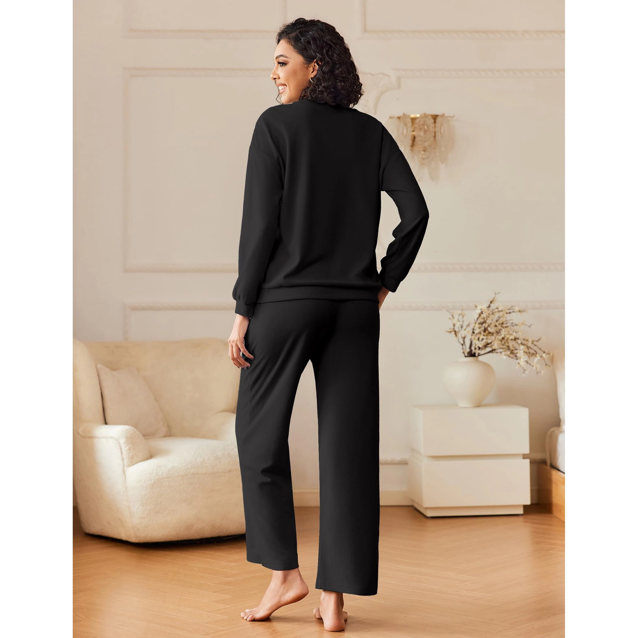 Ekouaer Fleece Lounge Sets for Womens Long Sleeve Loungewear Christmas Pajamas Pajama Set