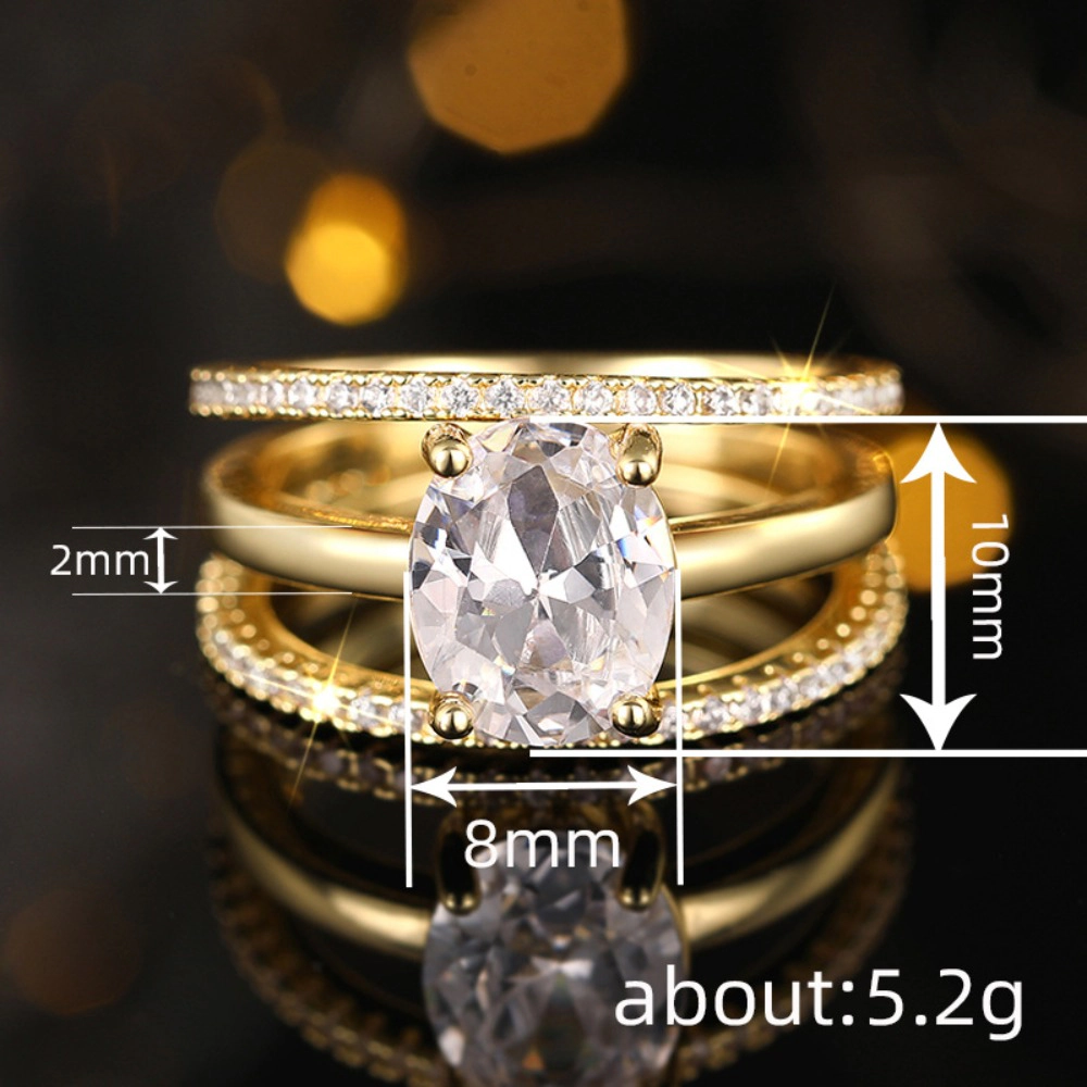 3 Piece Oval CZ with Micro Pave Bands Ring Set for Women