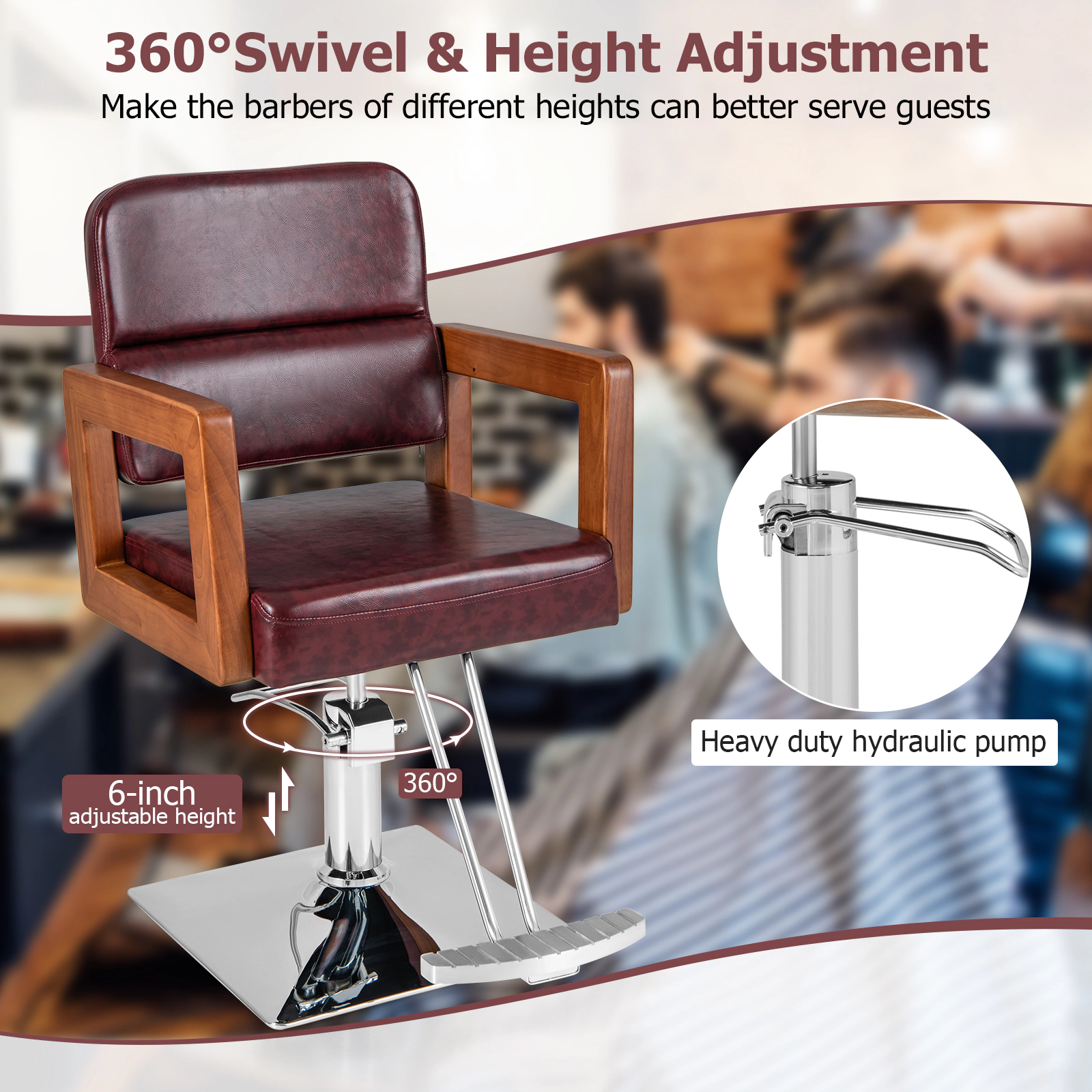 SUGIFT 330-lb Capacity Hydraulic Hair Styling Chair with 360-Degree Swivel 8-Position Headrest and Footrest