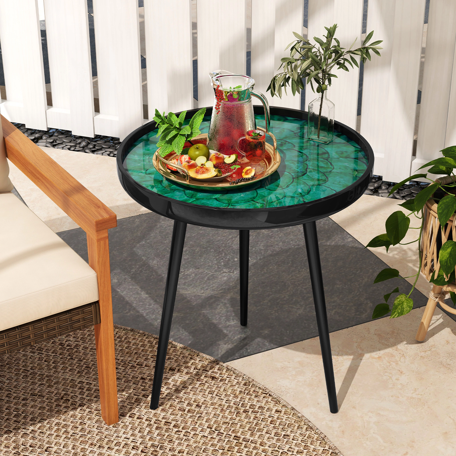 LJG Mid-Century Modern Coffee End Table with Sea Shell Decoration
