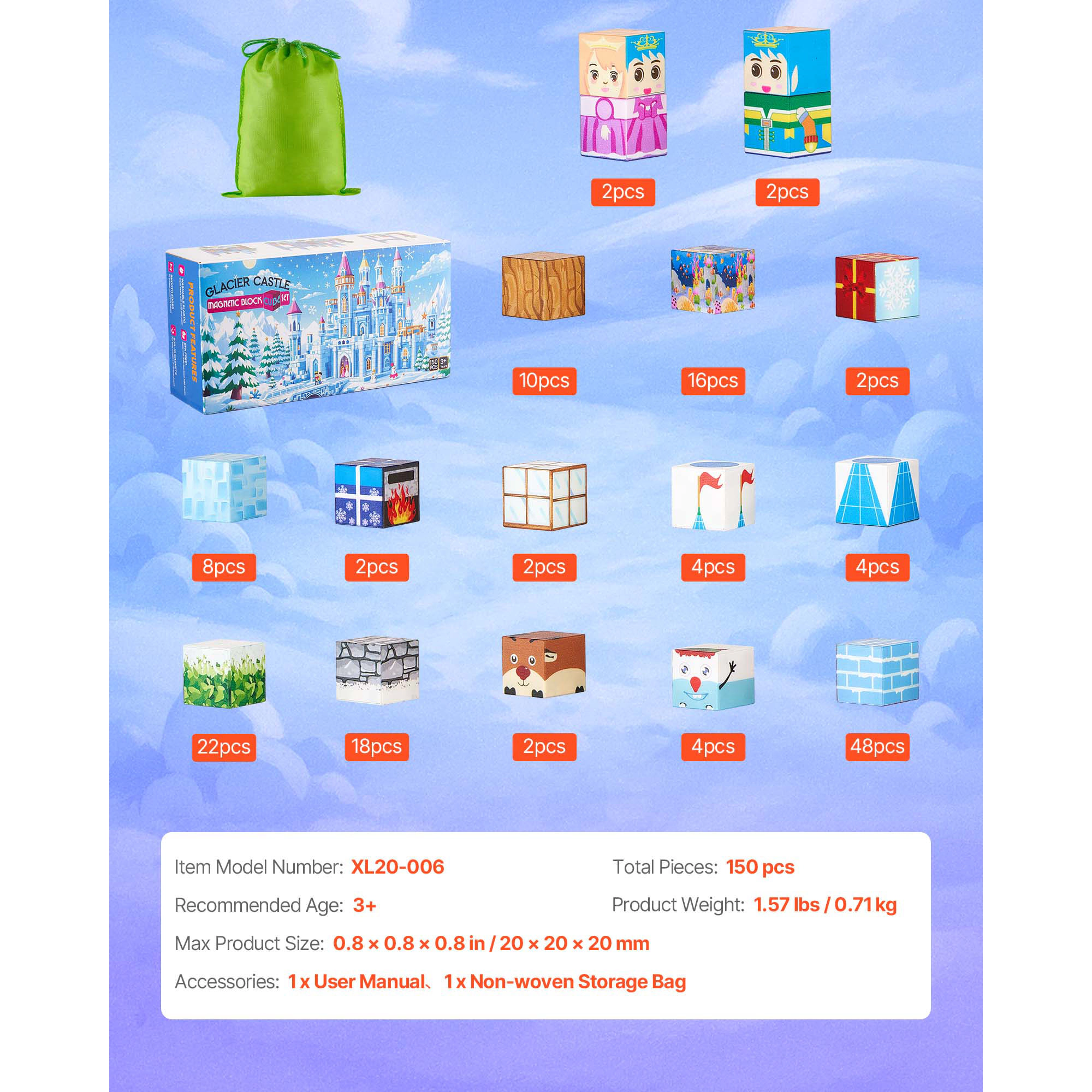 HONGGE Magnetic Blocks, Magnetic Building Cubes for Kids, STEM Montessori Sensory Toys for Christmas Birthday Gift