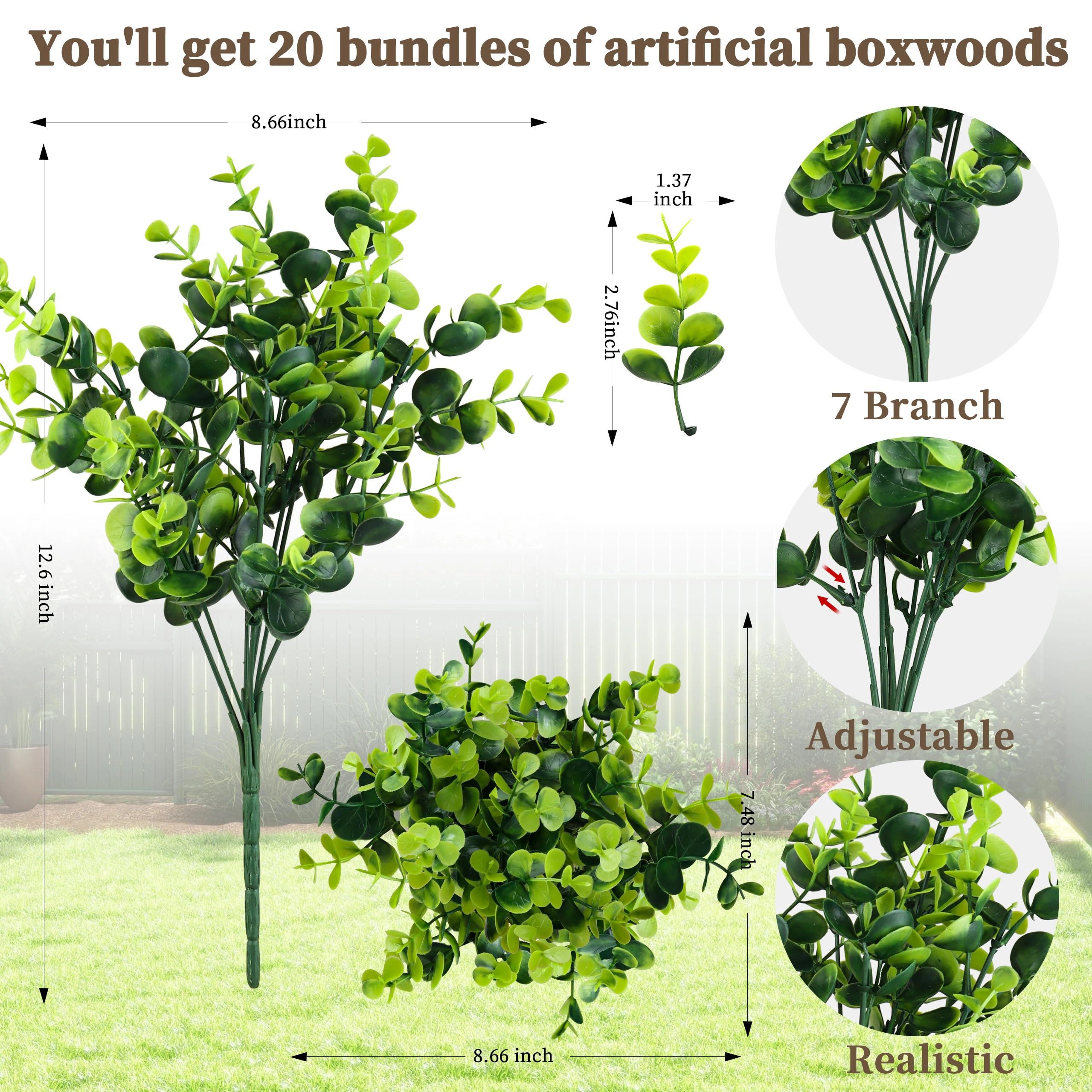 PUPWE 20 Artificial Greenery Boxwood Plants  Outdoor