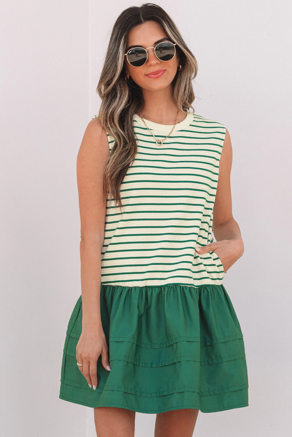 Threaded Pear Women's Dorothy Woven Ruffled Sleeveless Mini Dress