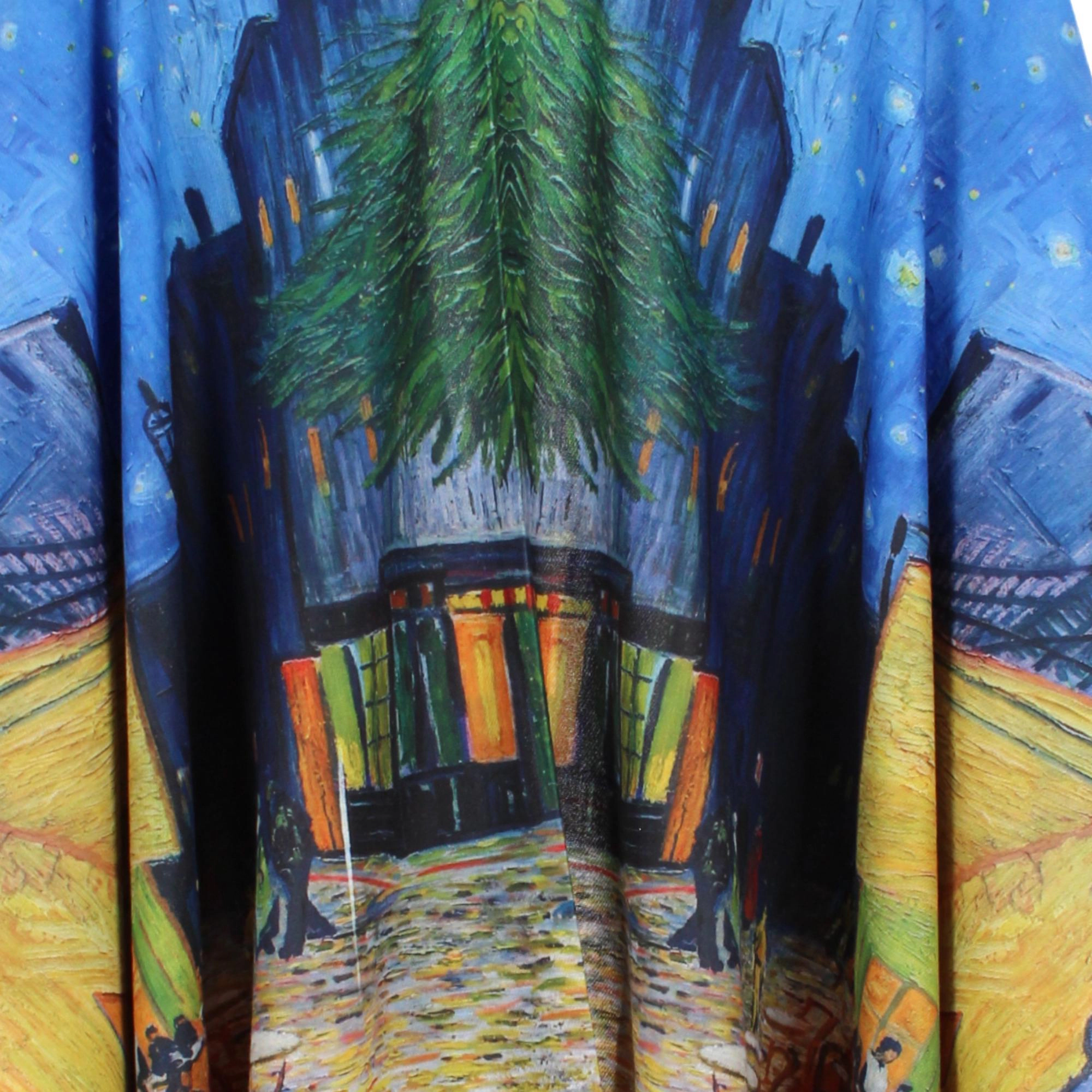 The Magic Scarf Company Women's Van Gogh Cafe Terrace Print Ruana Shawl Cape