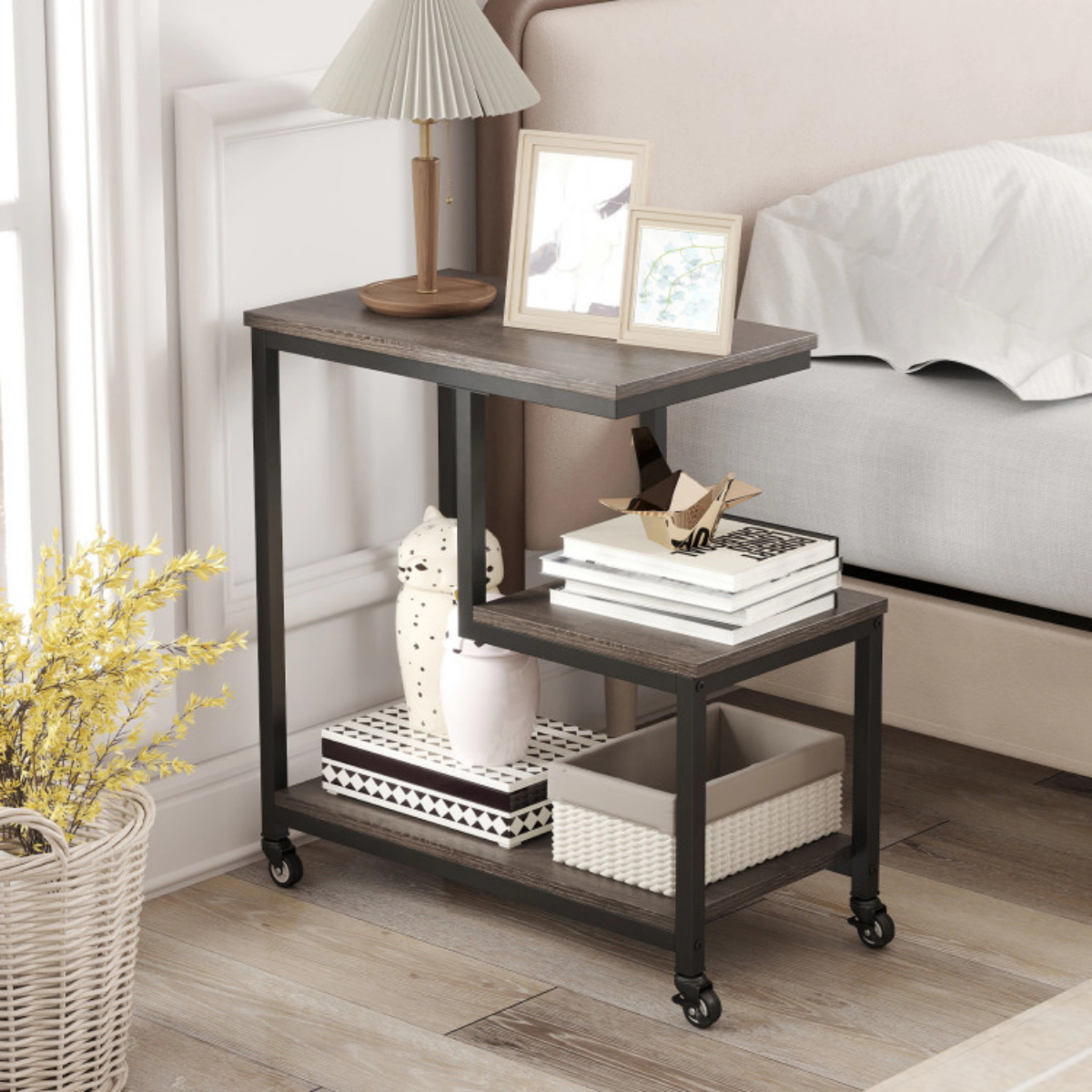 SlickBlue 3 Tier End Table with Wheels, Printer Stand and Nightstand for Home Office