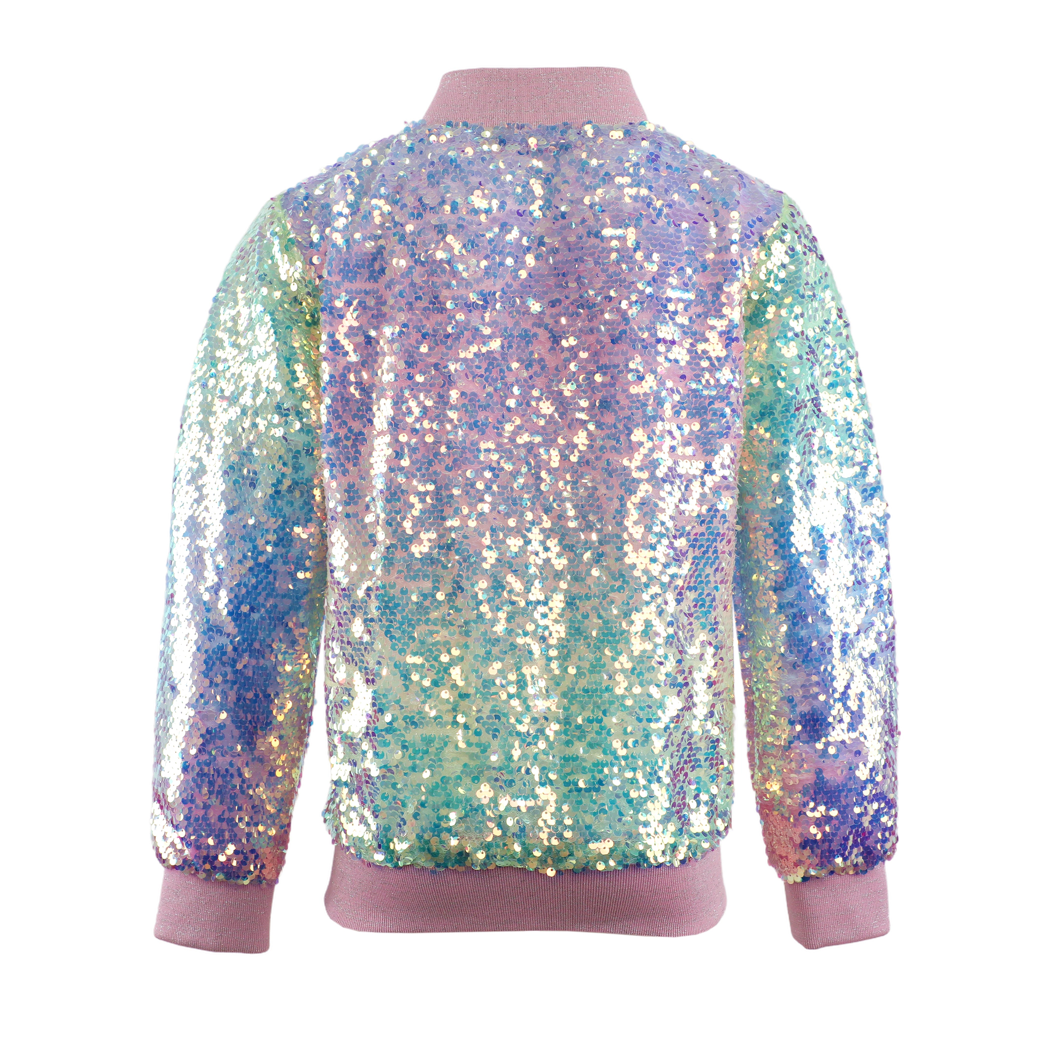 2Bunnies Girls’ Iridescent Ombre Sequin Bomber Jacket