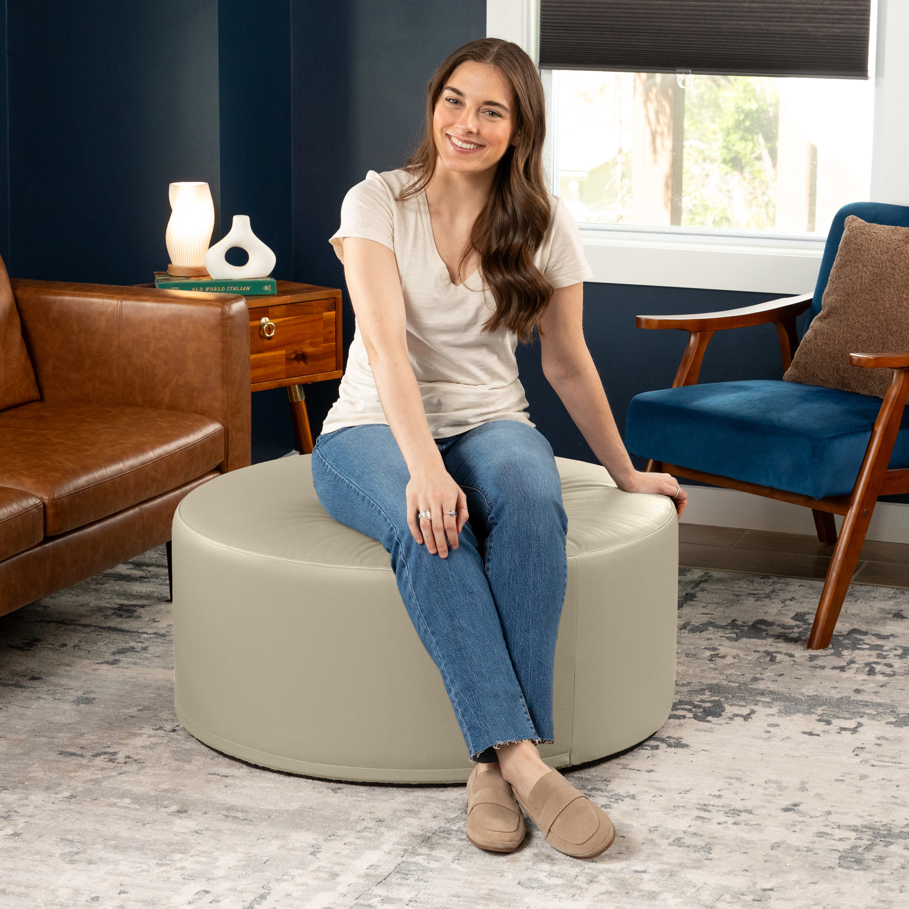 Jaxx Candler Round Couch Ottoman Versatile Firm Foam Construction, 36