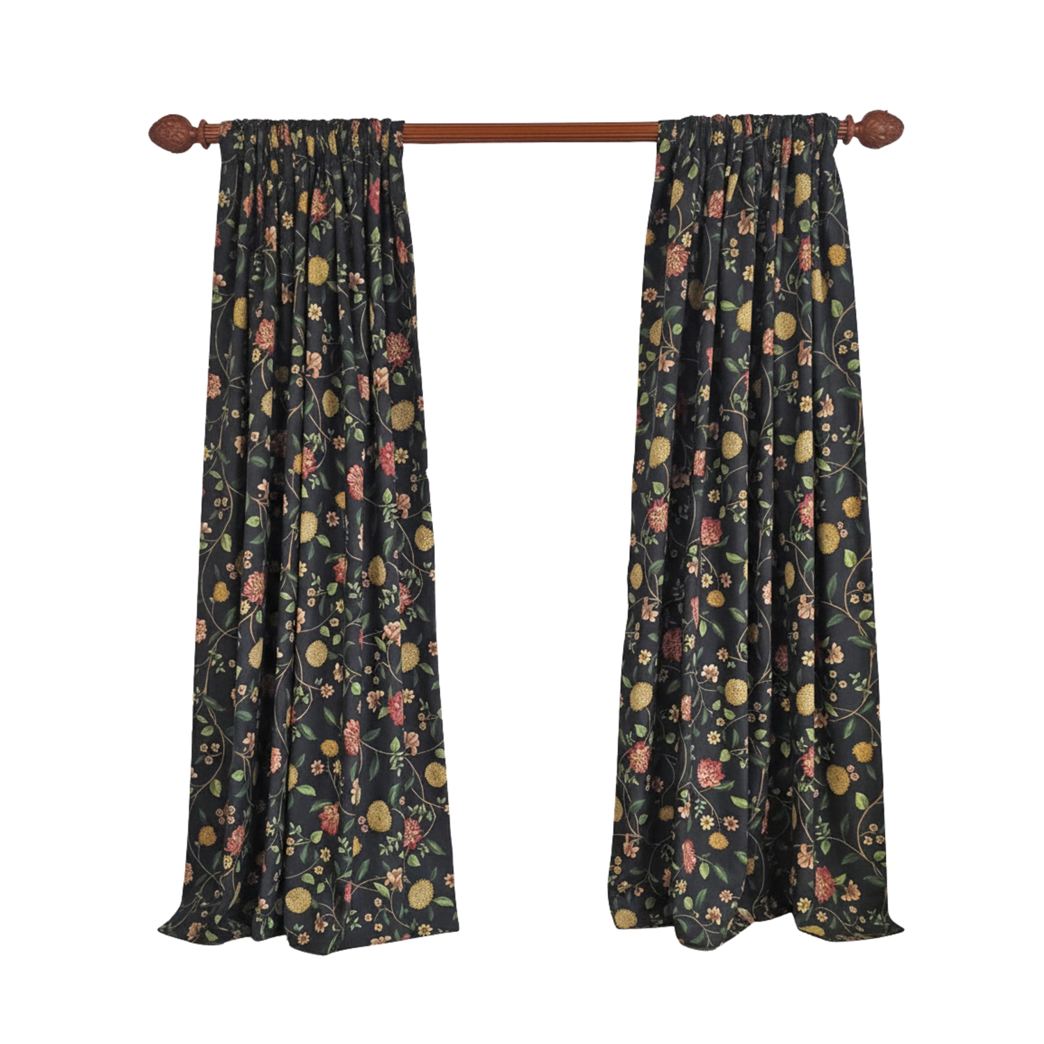 RLF Home NightFall 100% Cotton Rod Pocket Window Curtain set of 2 Panels 100" x 96" Black