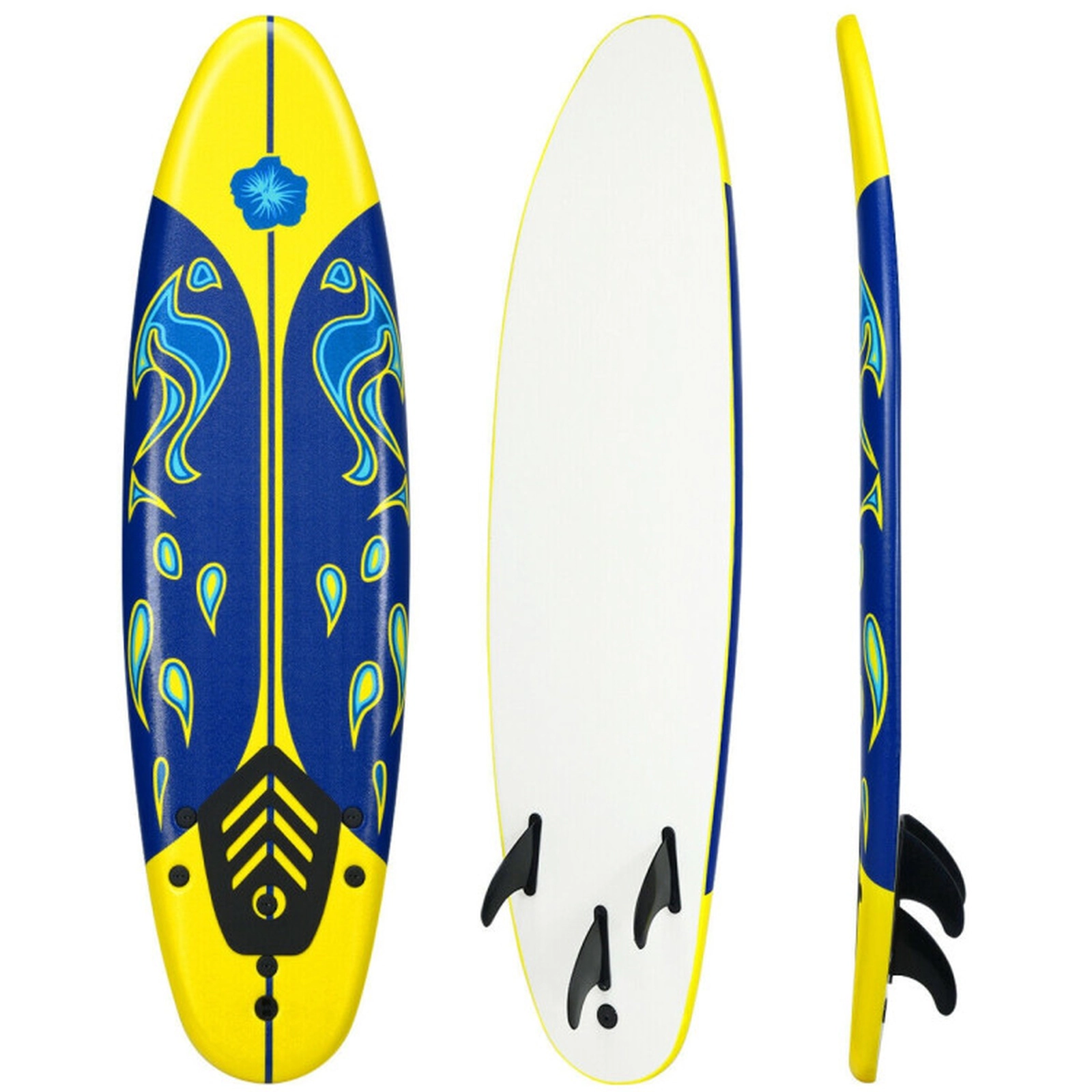 SUGIFT 6-Foot Foam Surfboard Water Toy with 3 Detachable Fins 200-lb Capacity Red/Yellow/White