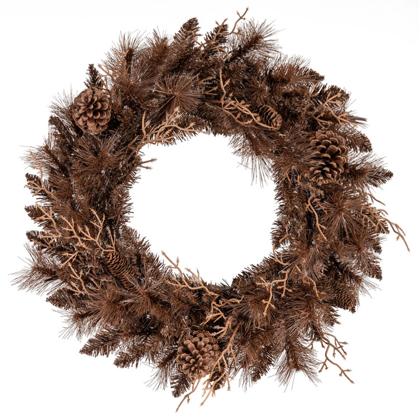 SUGIFT 24-in Pre-lit Christmas Wreath with 105 Branch Tips and 35 Warm White LED Lights Brown