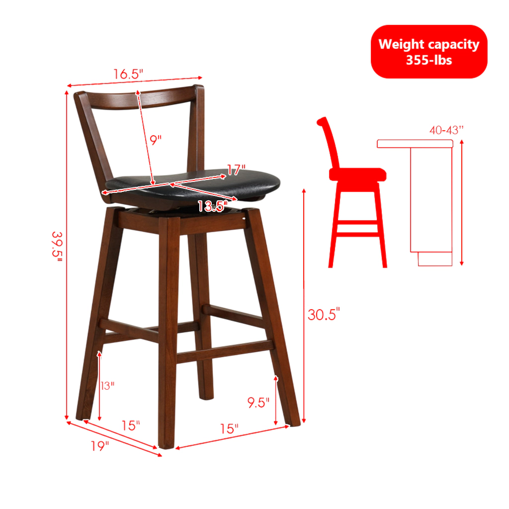Hivvago Rotating PU Leather Bar Chair with Padded Seat and Ergonomic Backrest