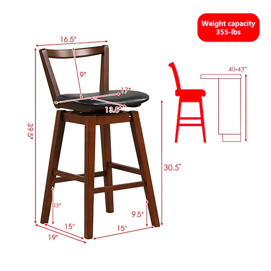Hivvago Rotating PU Leather Bar Chair with Padded Seat and Ergonomic Backrest