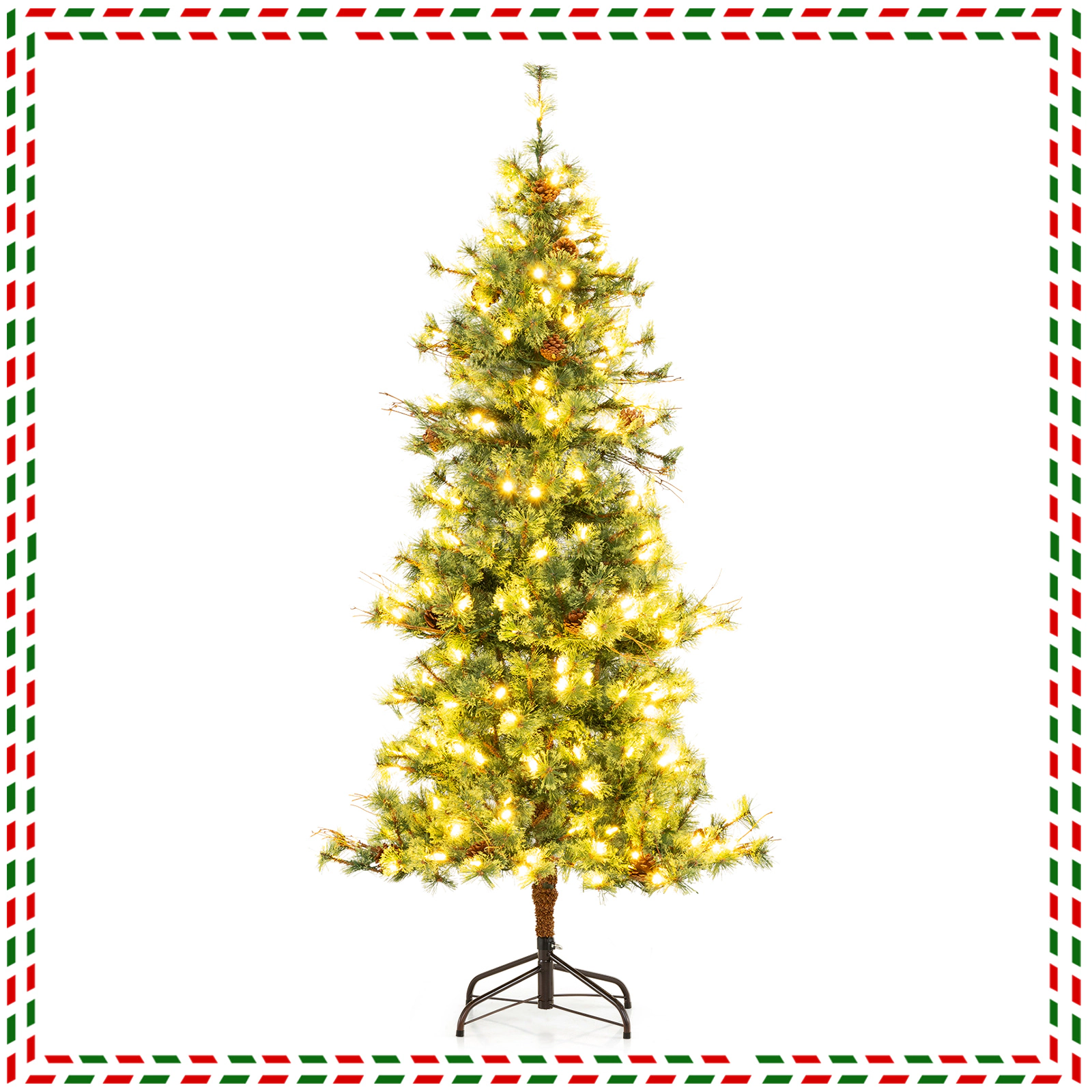 SlickBlue Pre-Lit Christmas Tree with Warm White LED Lights & Pine Cones