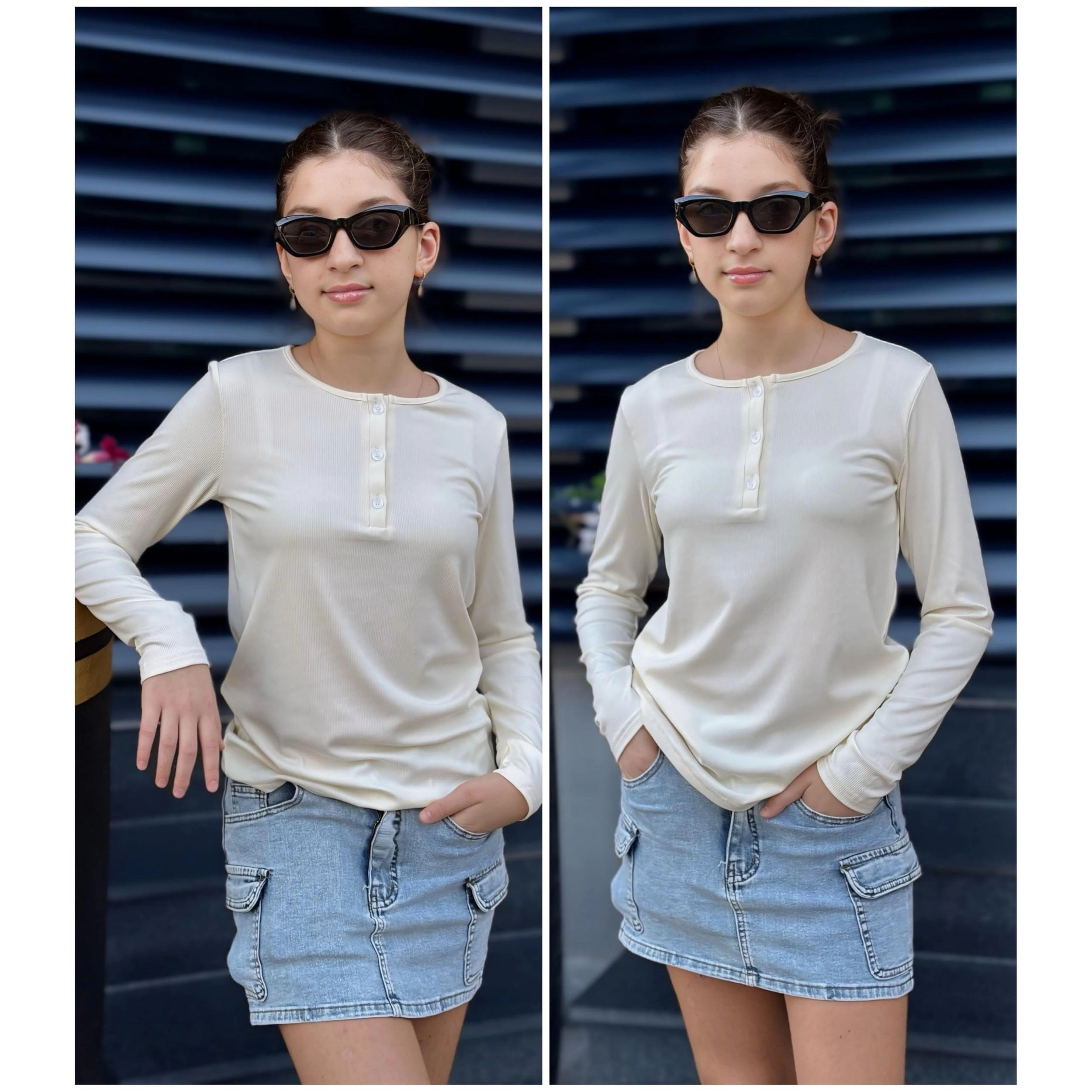 Arshiner Long Sleeve Shirts For Girls Ribbed Knit Henley Tops Girl Round Neck Button