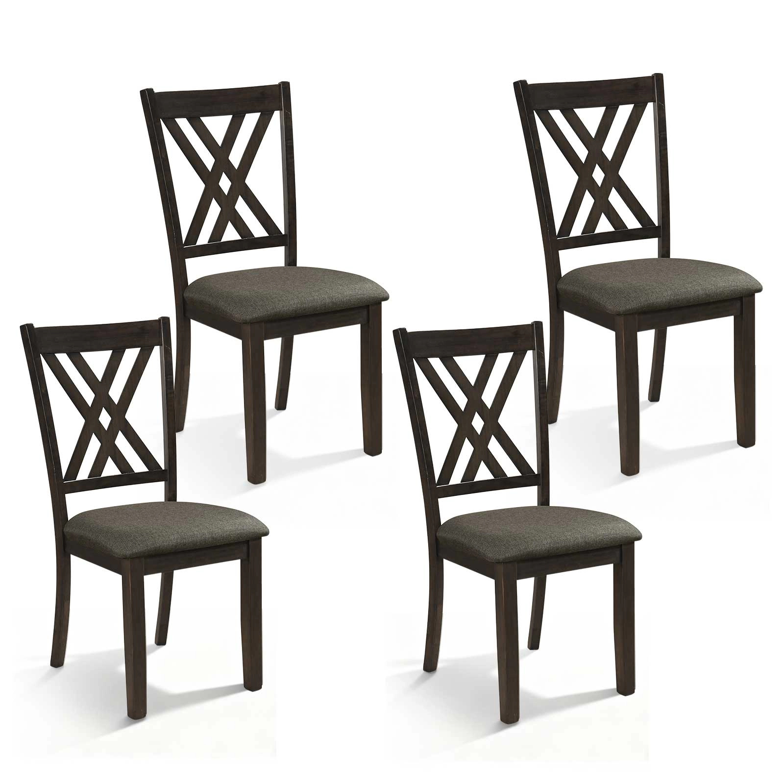 LJG Linen Fabric Upholstered Wooden Dining Chair Set of with Rubber Wood Frame for Dining Room