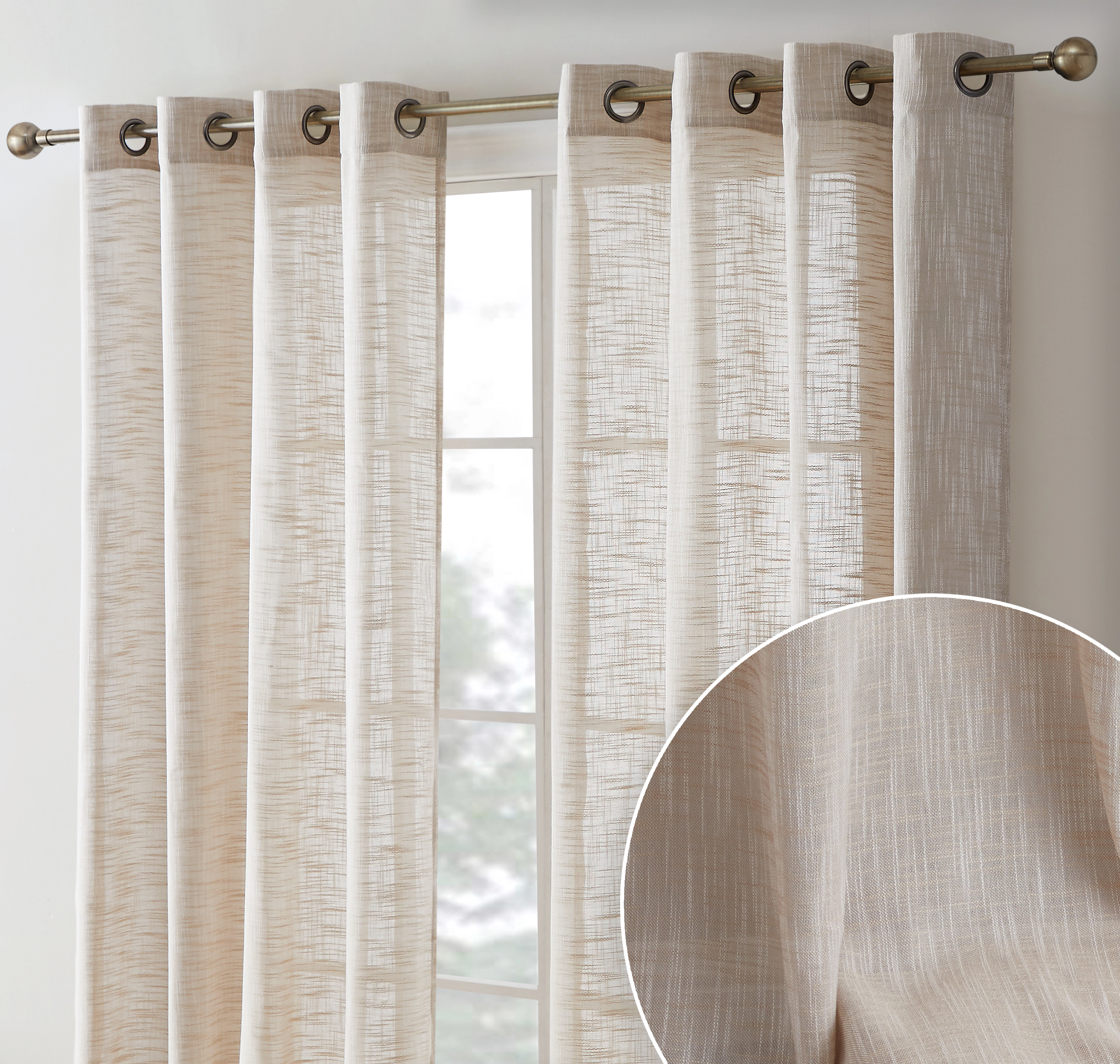 HLC.ME Madison Faux Linen Textured Semi Sheer Privacy Light Filtering Window Grommet Thick Curtains Panels - Set of 2