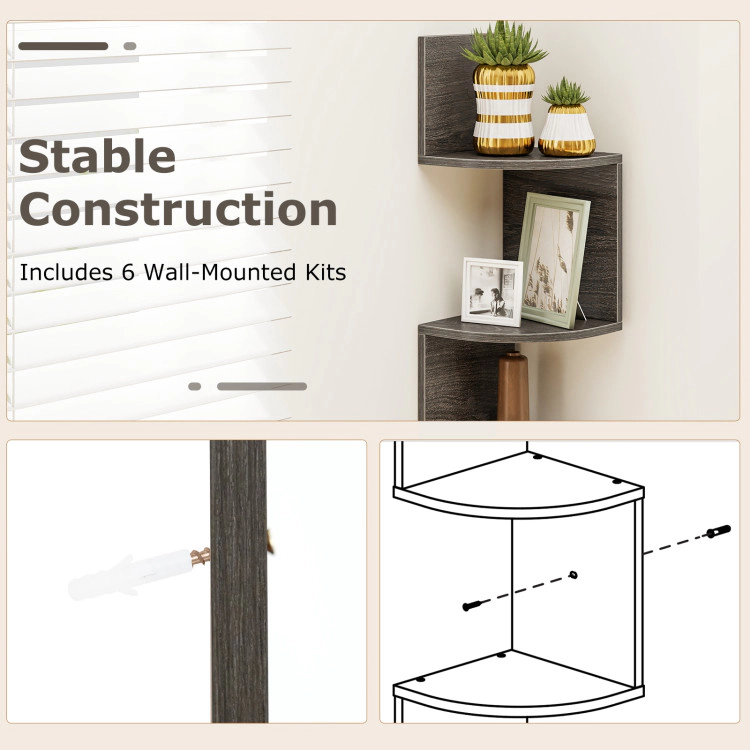 Hivvago 5-Tier Corner Shelf Floating Bookshelf Wall Mounted Storage Organizer
