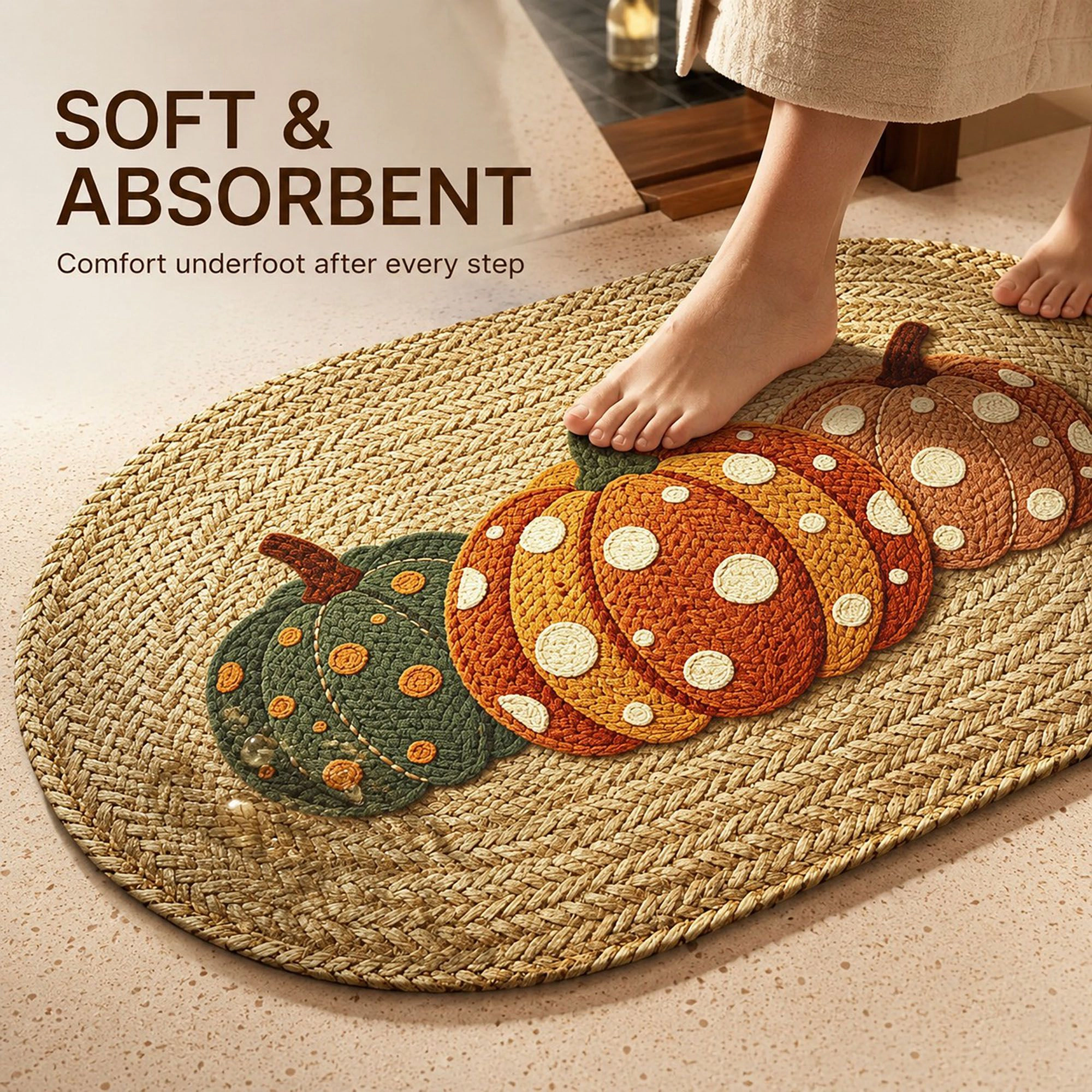 Alilang Unisex Fall Pumpkin Bath Mat Soft Absorbent Accent Rug 15.7 x 23.6 Inches
