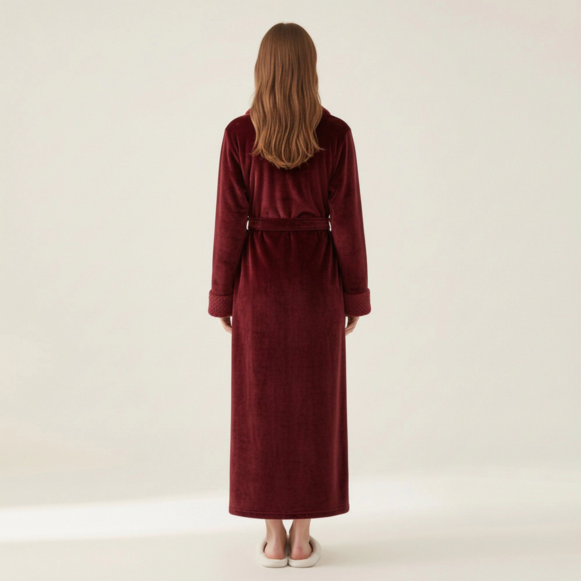 Anna-Kaci Women's Plush Long Robe with Textured Shawl Collar Tie Waist Belt Soft Warm Full Length Bathrobe