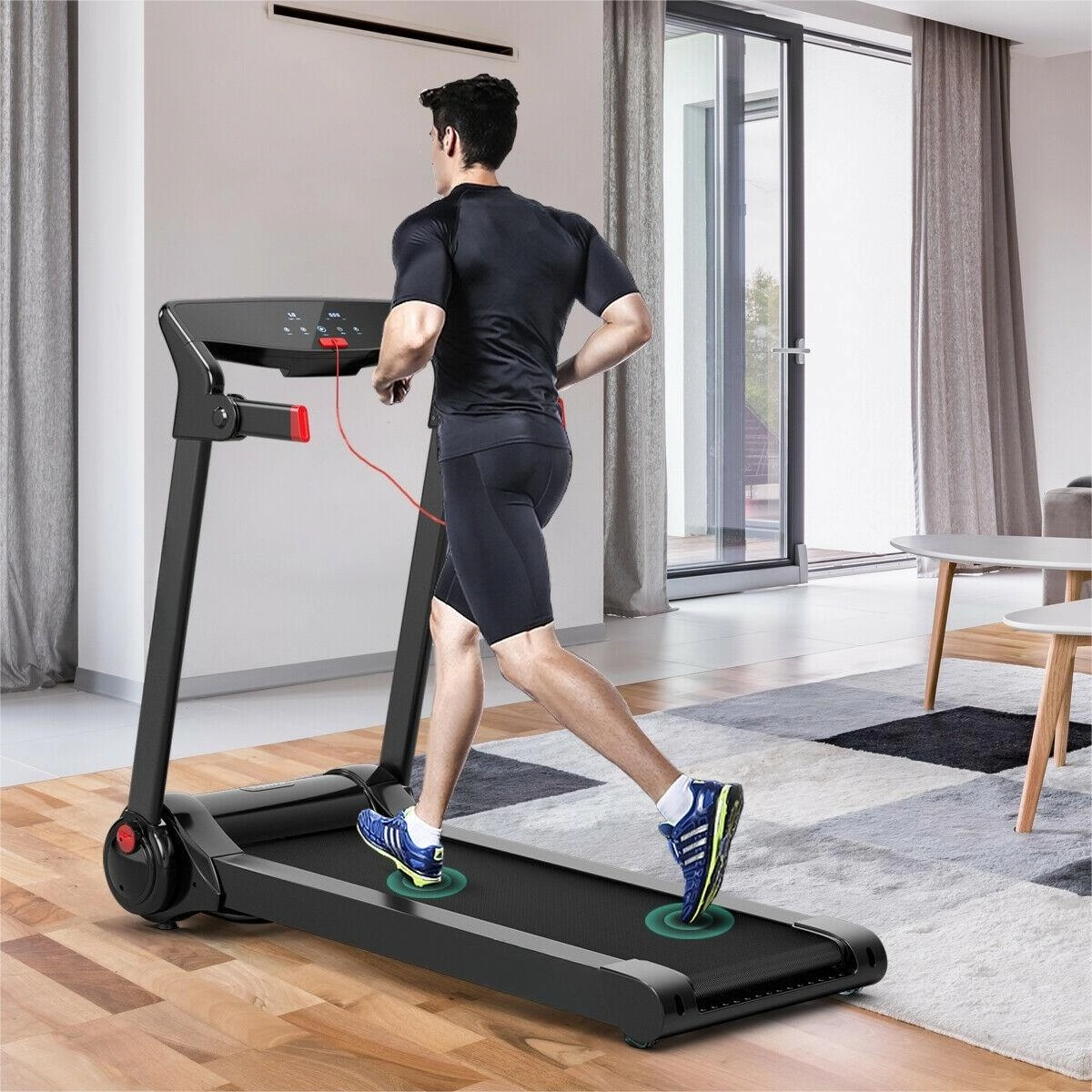 SUGIFT Red 3-HP Electric Folding Treadmill with Bluetooth Speaker 60.5-in W 30.5-in D 242.5-lb User Capacity