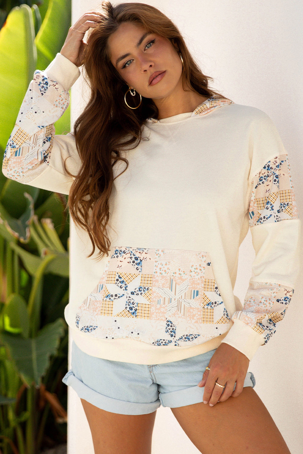 Threaded Pear Women's Dakota Geo Pattern Patchwork Hoodie