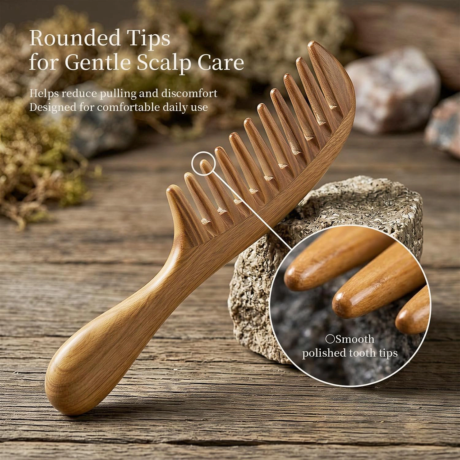 Prism Edge Unisex Natural Sandalwood Extra Wide Tooth Comb