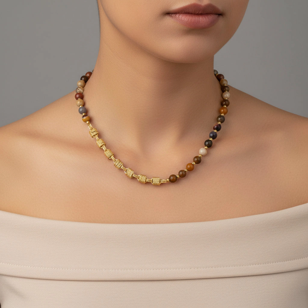 DressAtR Women's Agate 18K Gold Plated Necklace