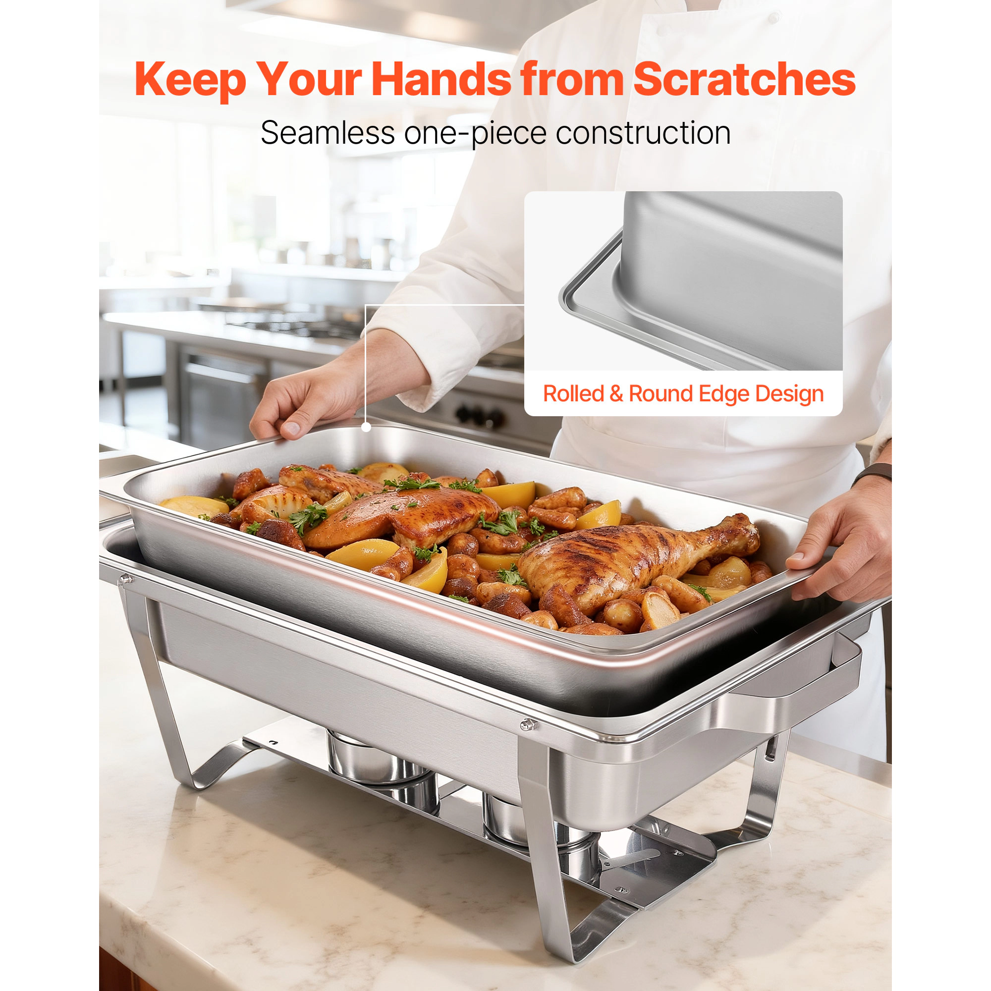 HONGGE Rectangle Chafing Dish 9 Qt Stainless Steel Chafing Dish Food Warmer Chafer Complete Set with Hollow Handle Food