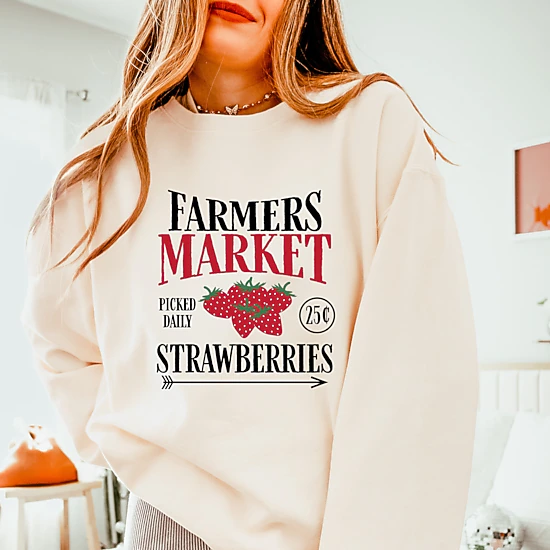 Simply Sage Market - Farmers Market Strawberries - Women's Lightweight Garment Dyed Sweatshirt