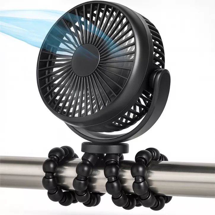 Luminuxe Portable Stroller Fan 3 Speed Rechargeable Flexible Tripod Clip-On Fan w/ Rotatable Design, USB-C Wire Included