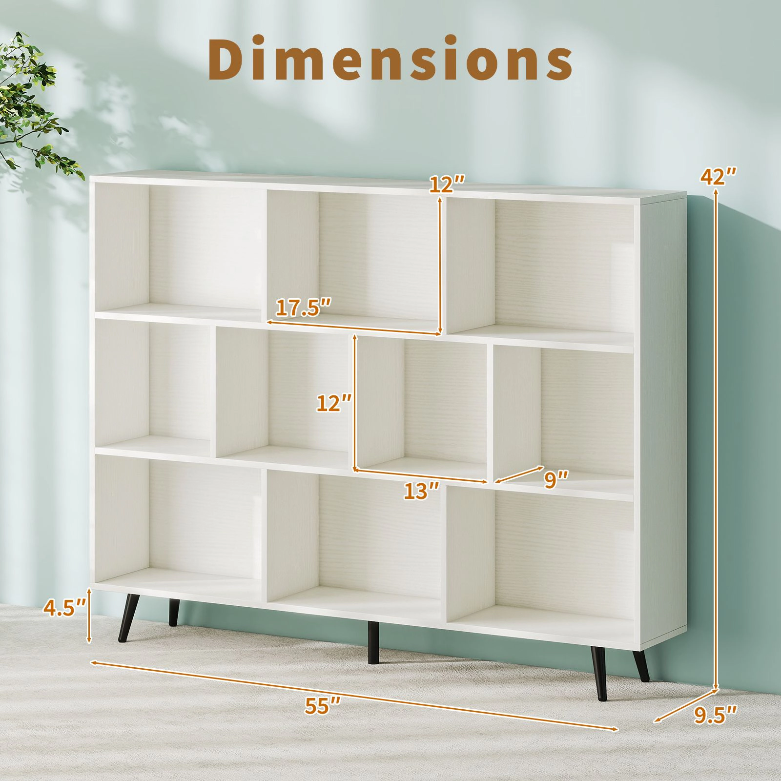 SlickBlue Modern 10-Cube Storage Bookcase with Metal Legs