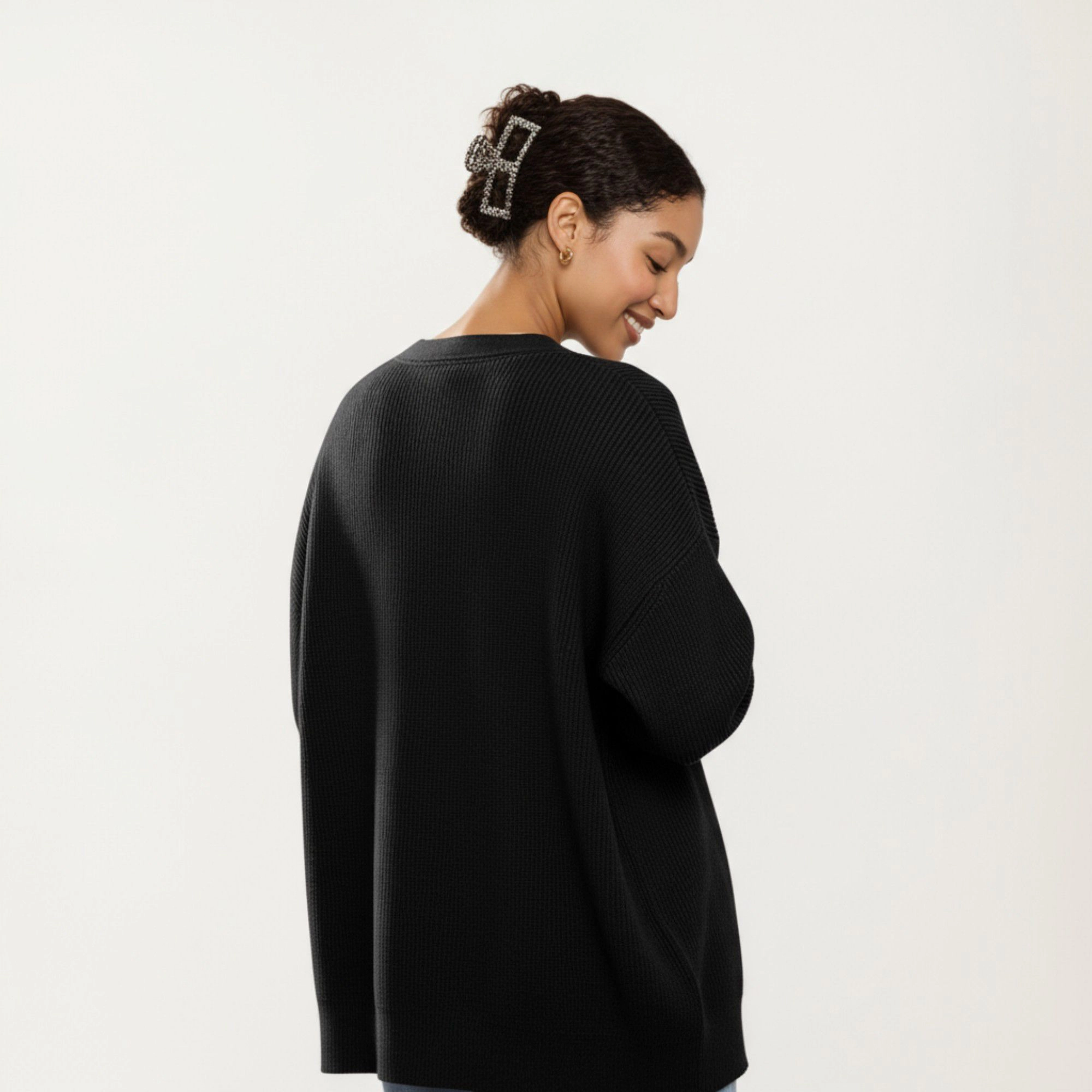 Anna-Kaci Women's Oversized Rib Knit Button Front Cardigan with Relaxed Drop-Shoulder Silhouette and Soft Textured Feel