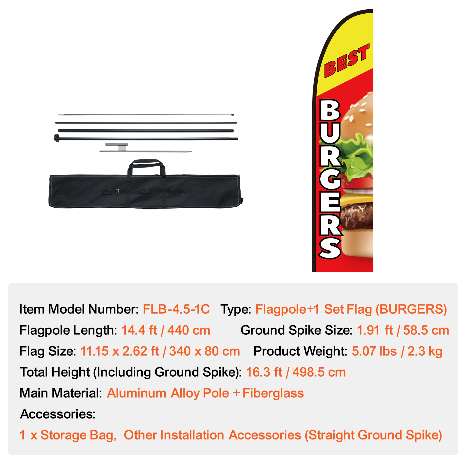 HONGGE Feather Flag Pole Kit Swooper Flag Pole Sign Flag Poles for Business Advertising Flags Outdoor with Ground