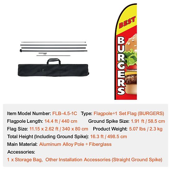 HONGGE Feather Flag Pole Kit Swooper Flag Pole Sign Flag Poles for Business Advertising Flags Outdoor with Ground