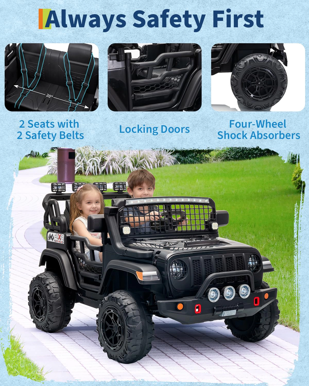 Enjyam 24V 2-Seater Kids Electric Ride On Truck with Remote, Dual 200W Motors, 20" Seat, LED Lights, Music